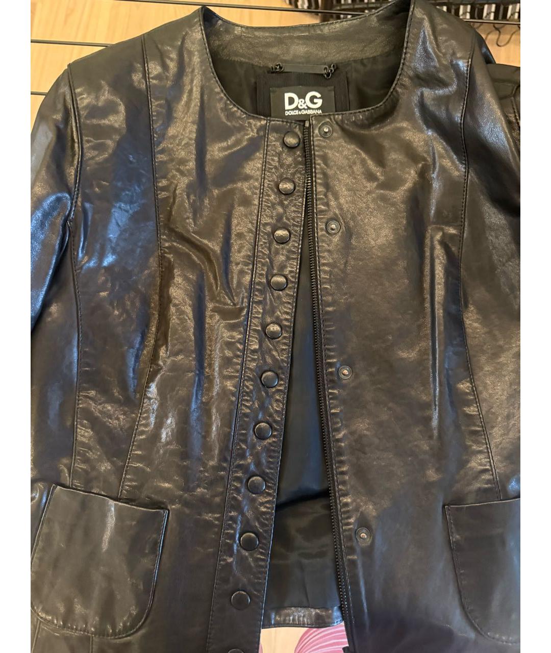 DOLCE&GABBANA Черный кожаный жакет/пиджак, фото 5