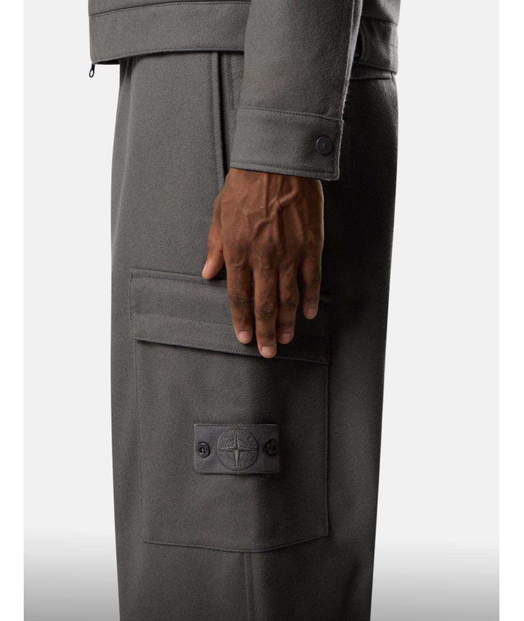 STONE ISLAND Серые шерстяные повседневные брюки, фото 4