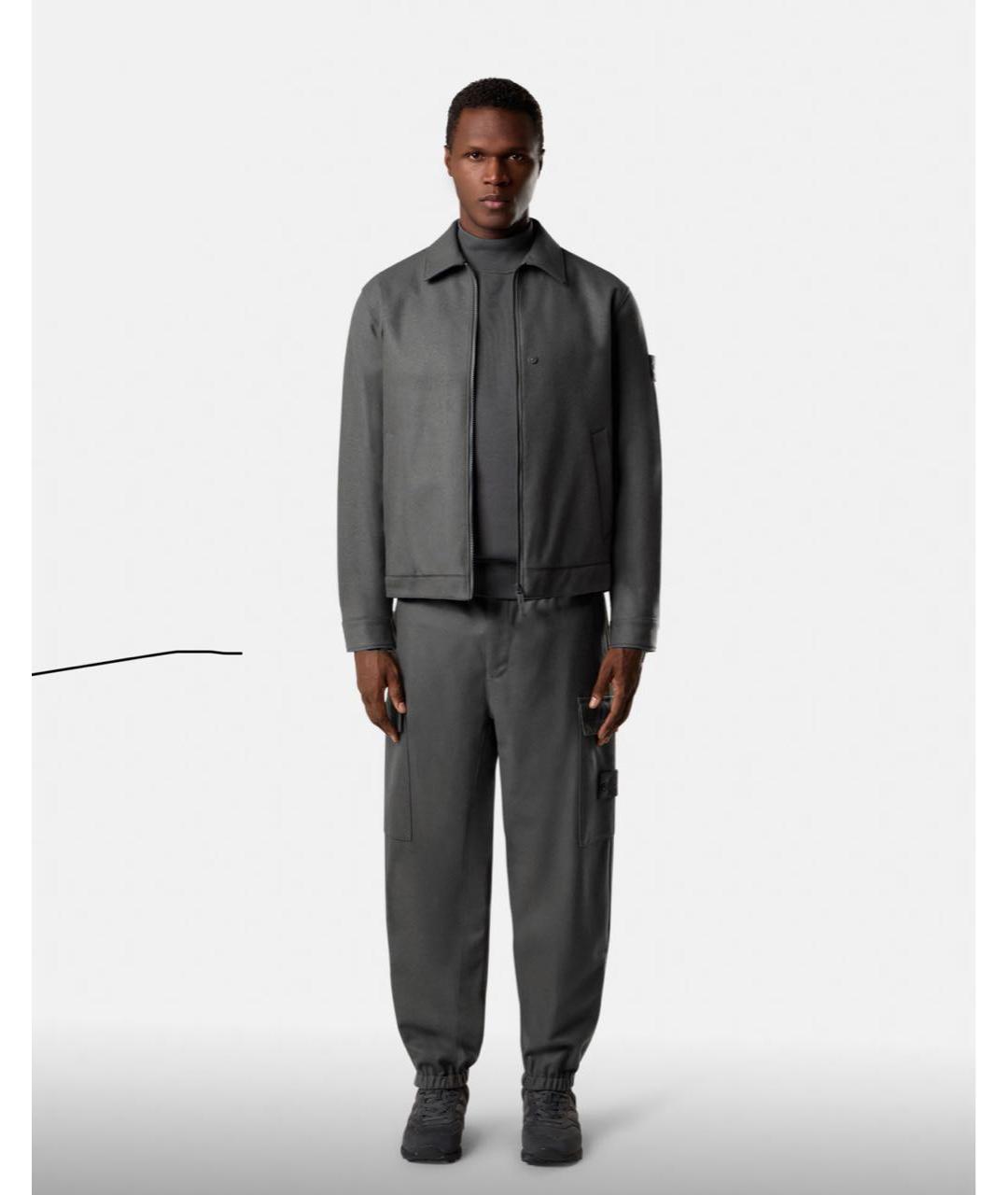 STONE ISLAND Серые шерстяные повседневные брюки, фото 2