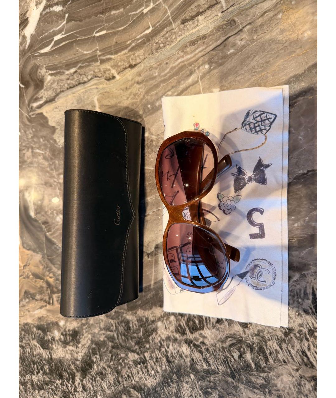 CARTIER Коричневые пластиковые солнцезащитные очки, фото 7