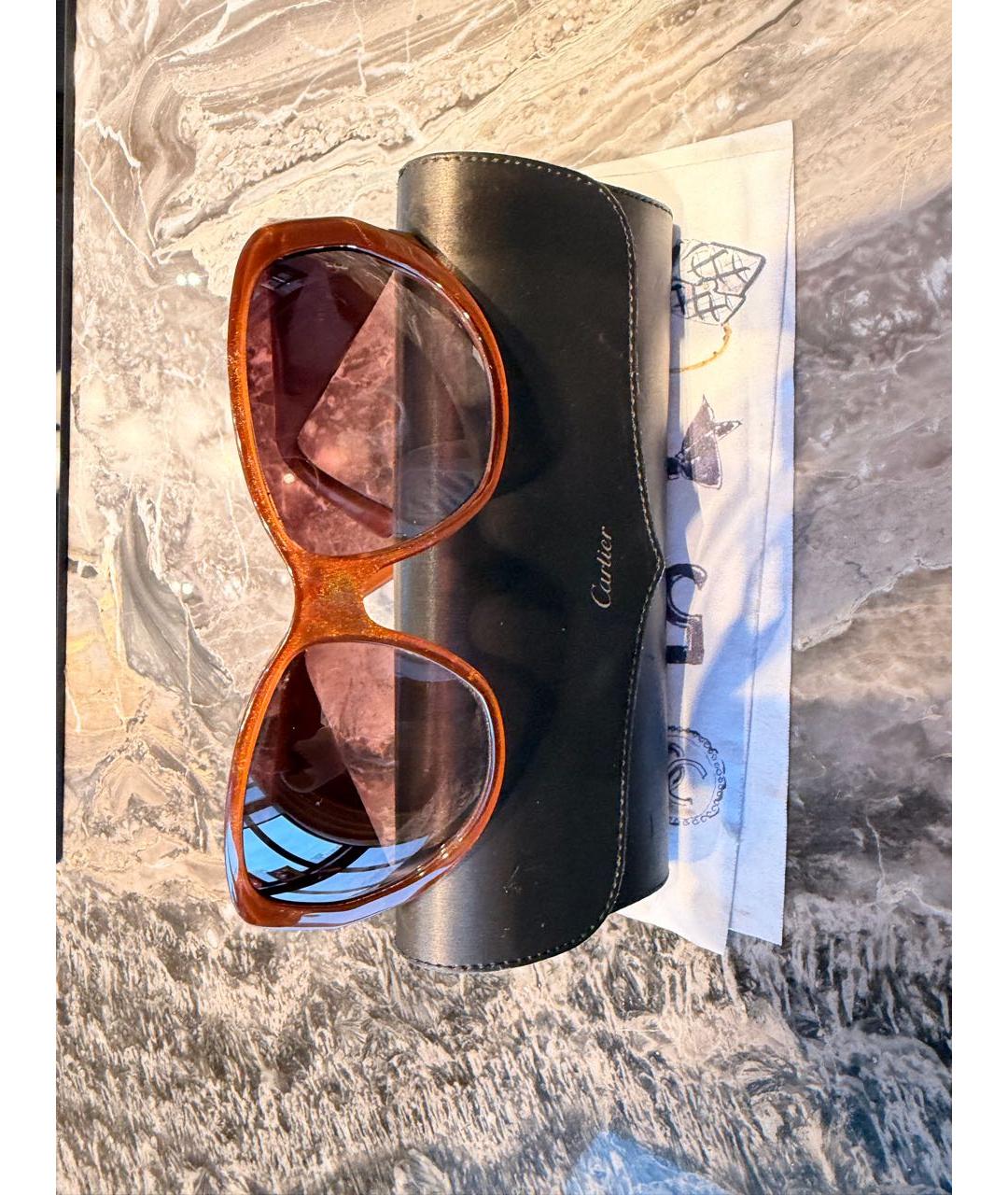 CARTIER Коричневые пластиковые солнцезащитные очки, фото 4
