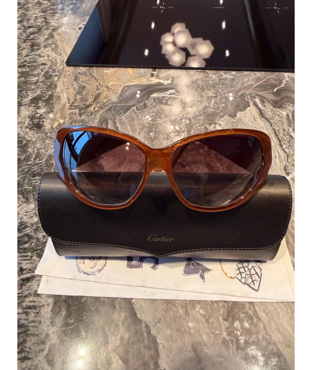 CARTIER Коричневые пластиковые солнцезащитные очки, фото 3