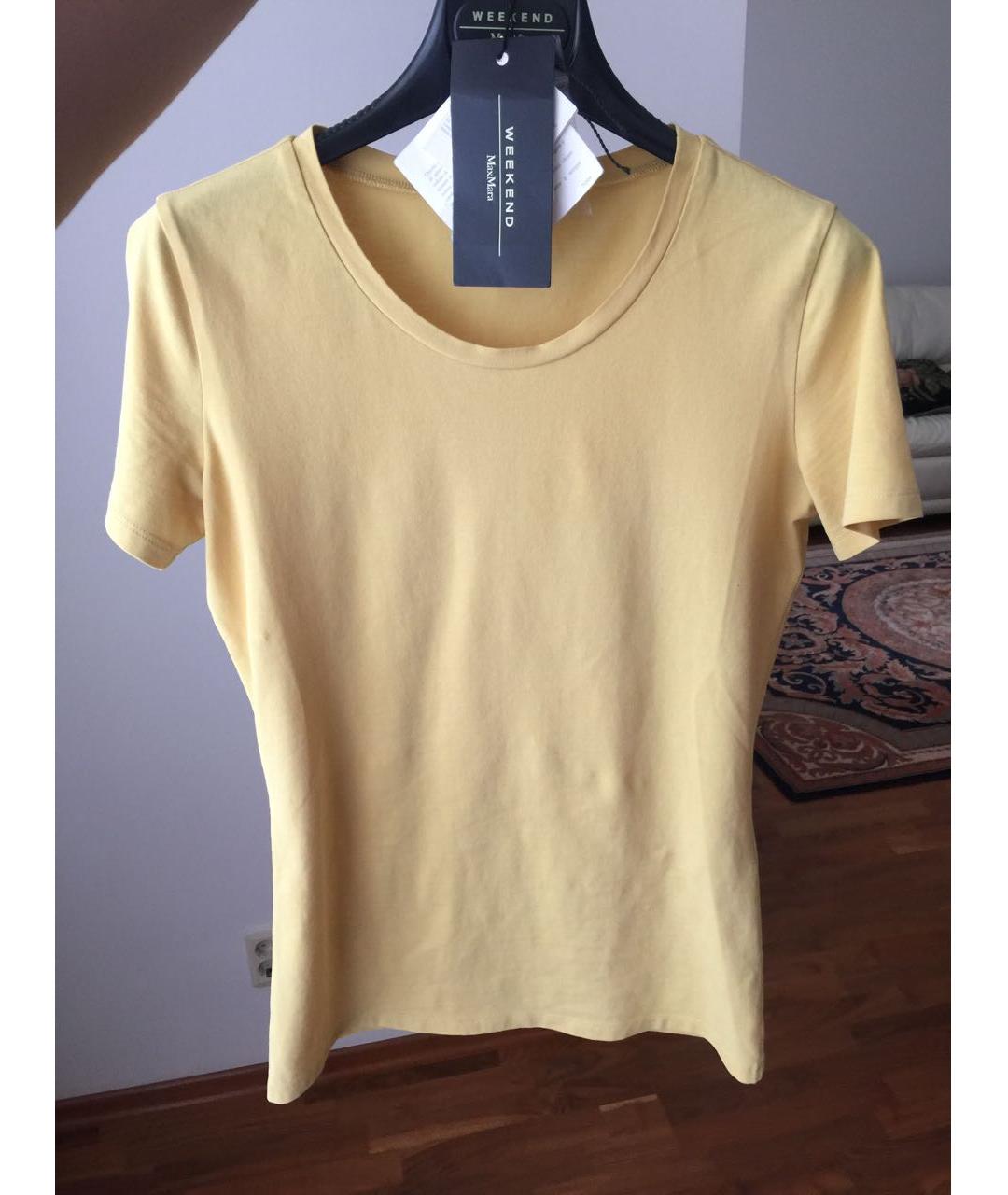 WEEKEND MAX MARA Желтая хлопко-эластановая футболка, фото 5