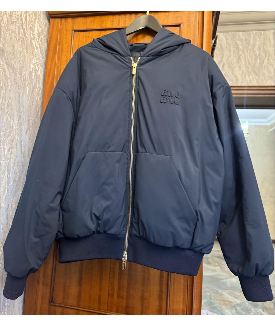 MIU MIU Темно-синяя полиэстеровая куртка, фото 7