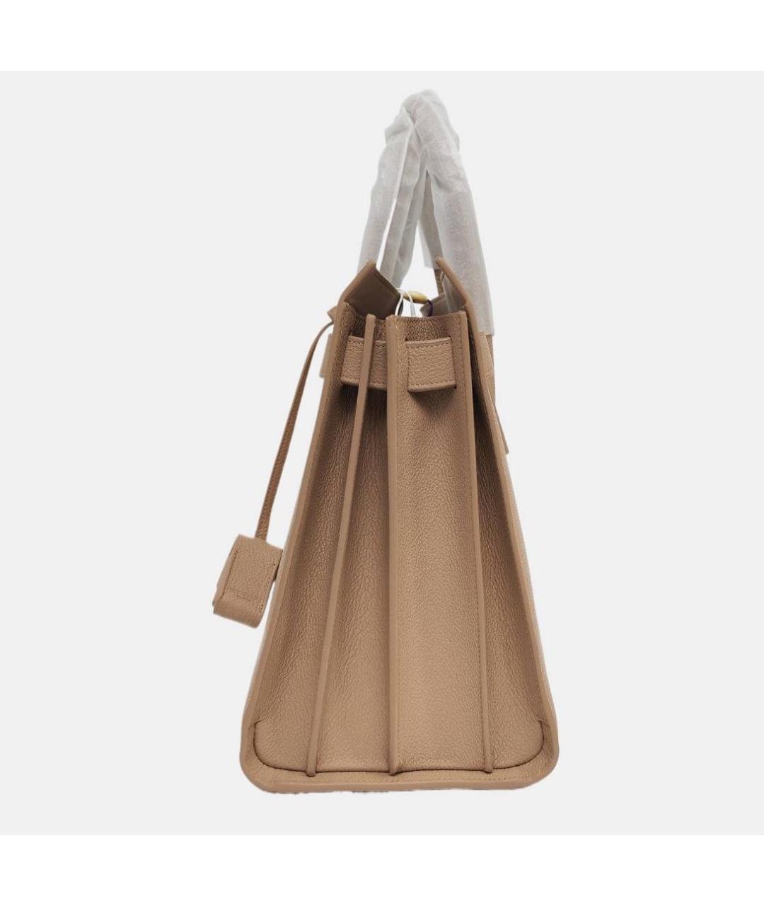 SAINT LAURENT Бежевая кожаная сумка с короткими ручками, фото 2