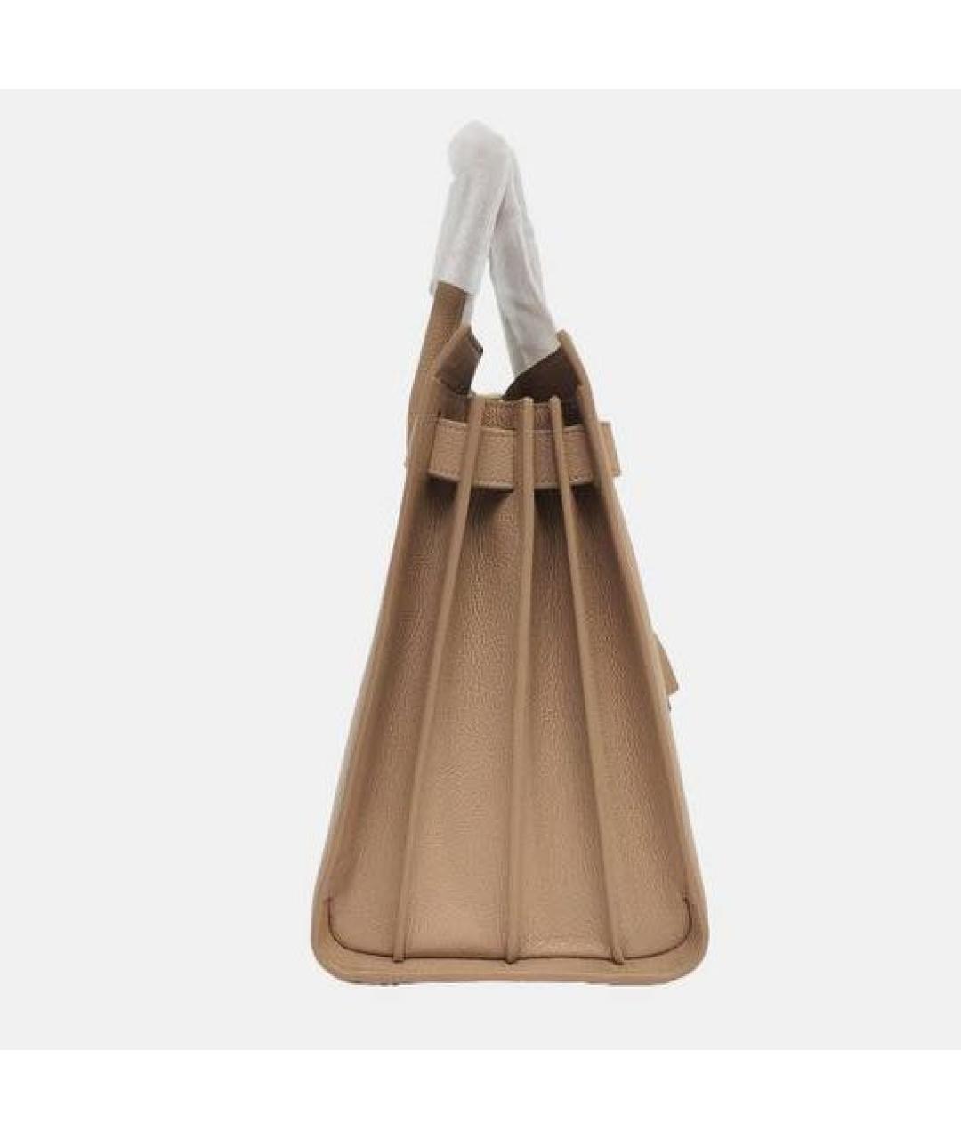 SAINT LAURENT Бежевая кожаная сумка с короткими ручками, фото 3