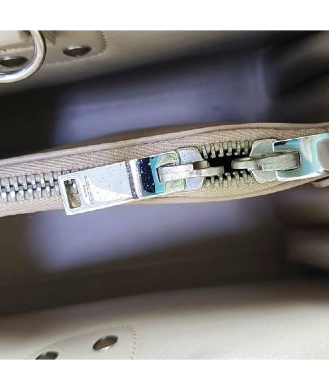 SAINT LAURENT Бежевая кожаная сумка с короткими ручками, фото 6