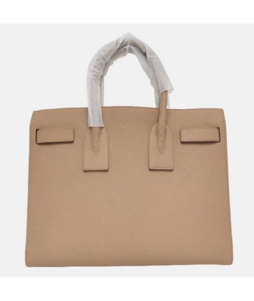 SAINT LAURENT Бежевая кожаная сумка с короткими ручками, фото 4