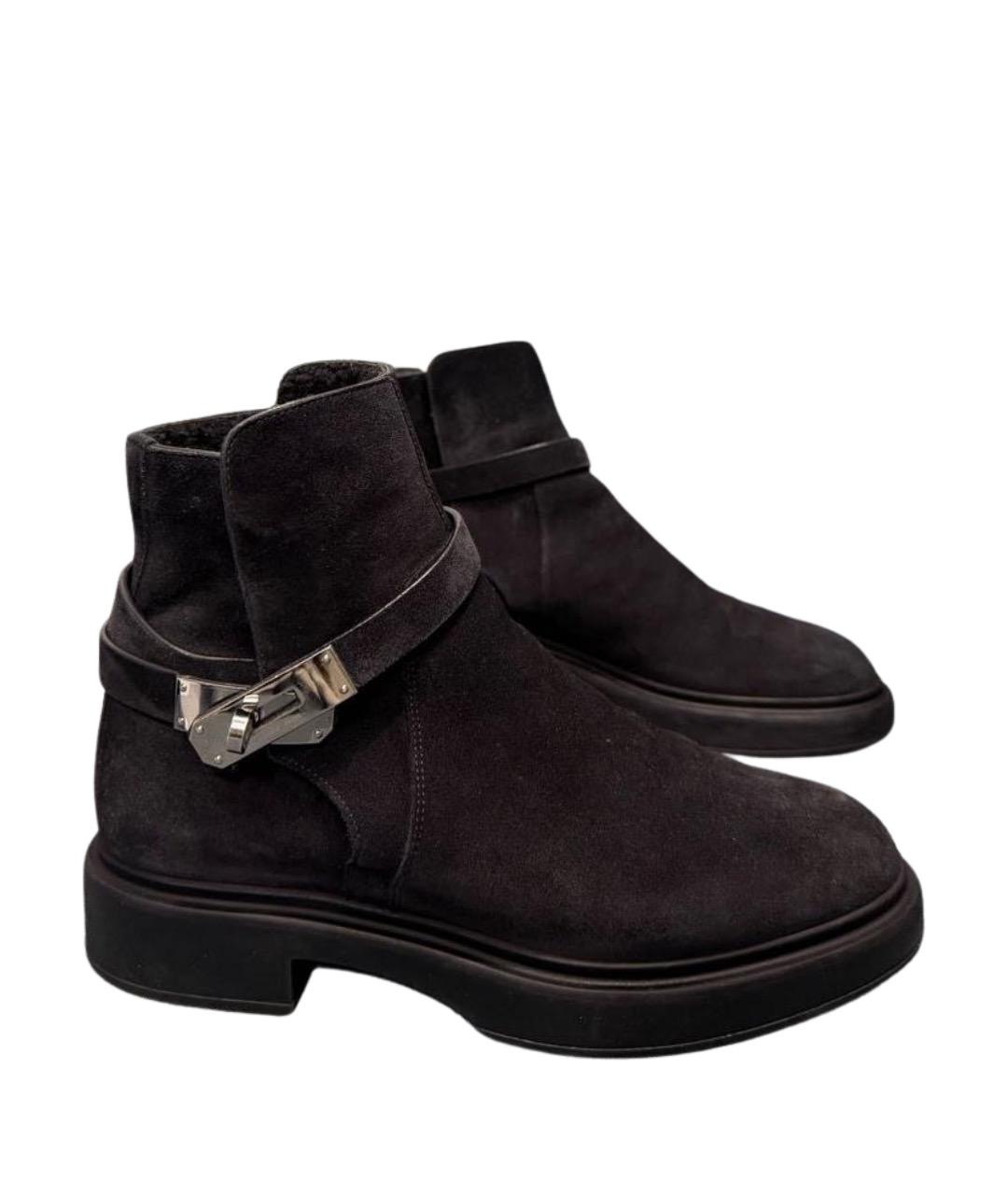 HERMES Черные замшевые полусапоги, фото 1