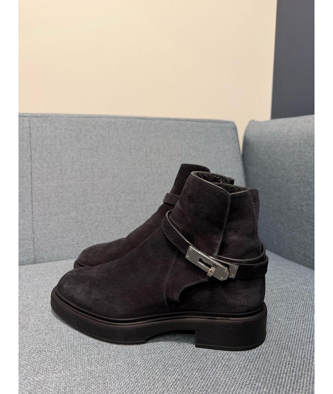 HERMES Черные замшевые полусапоги, фото 3