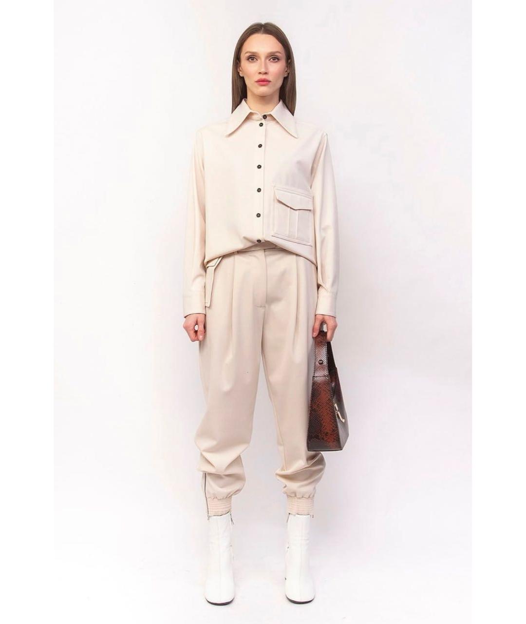 ERIKA CAVALLINI Бежевые шерстяные брюки узкие, фото 6