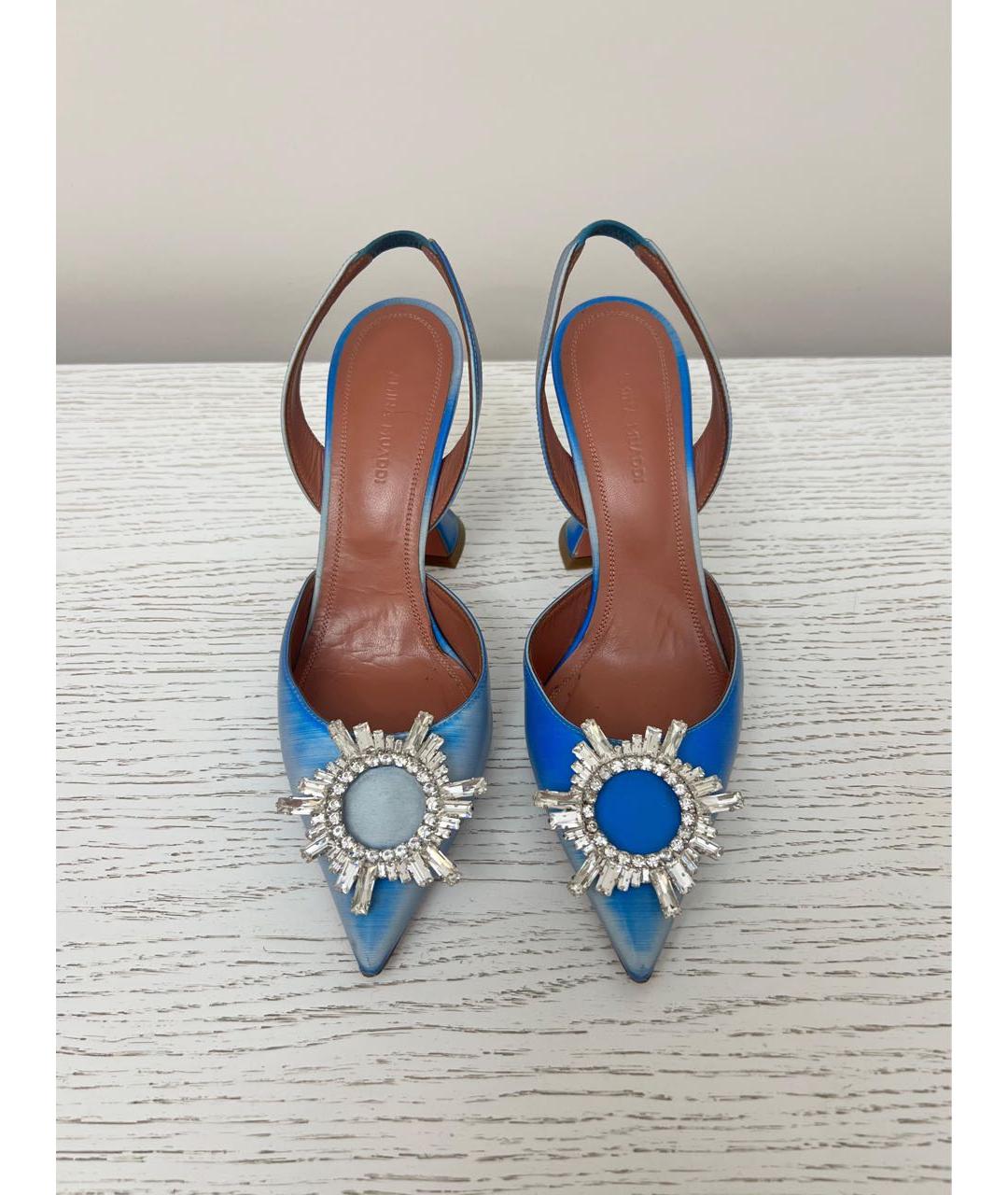 Amina Muaddi Голубые текстильные туфли, фото 2