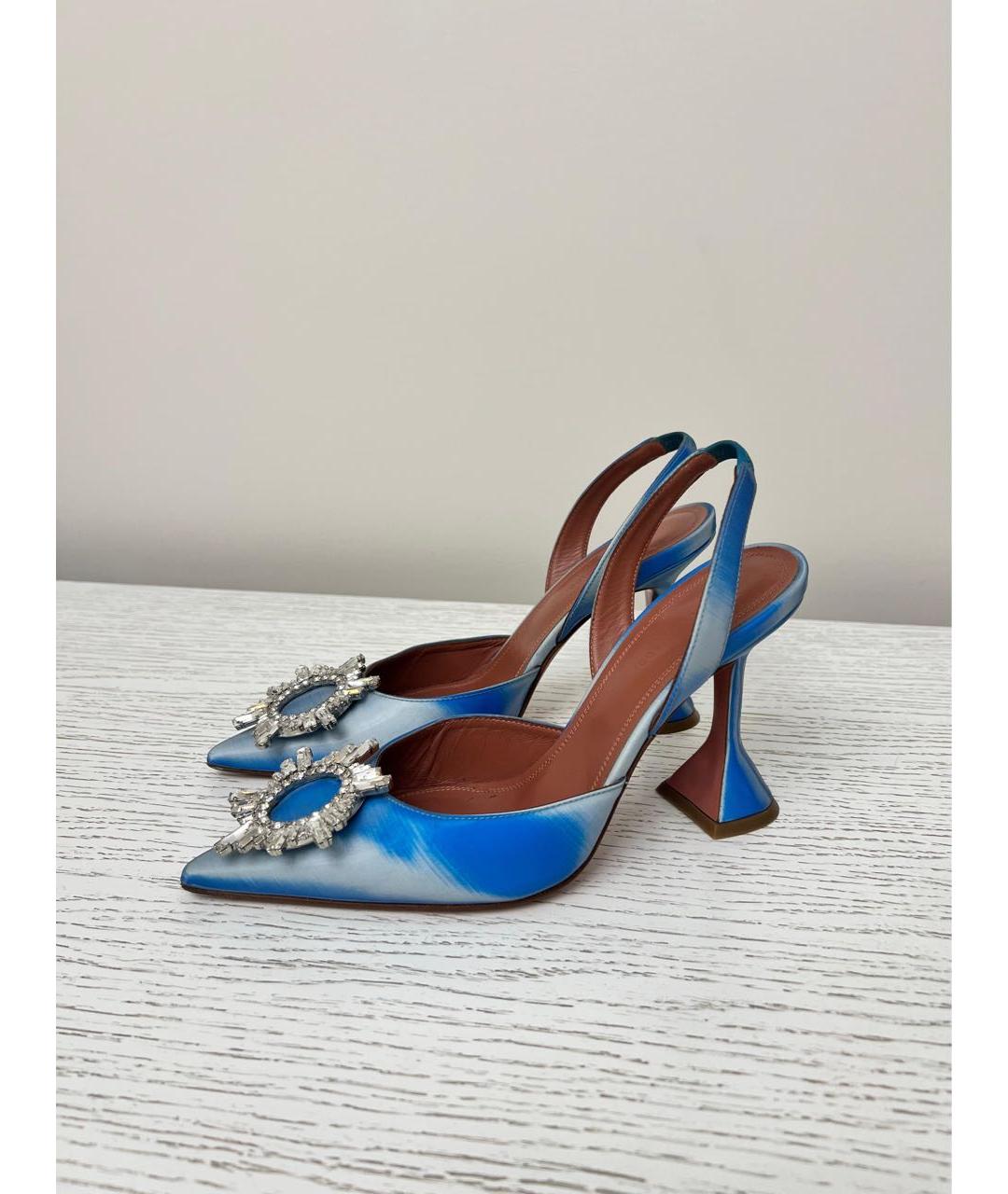 Amina Muaddi Голубые текстильные туфли, фото 6