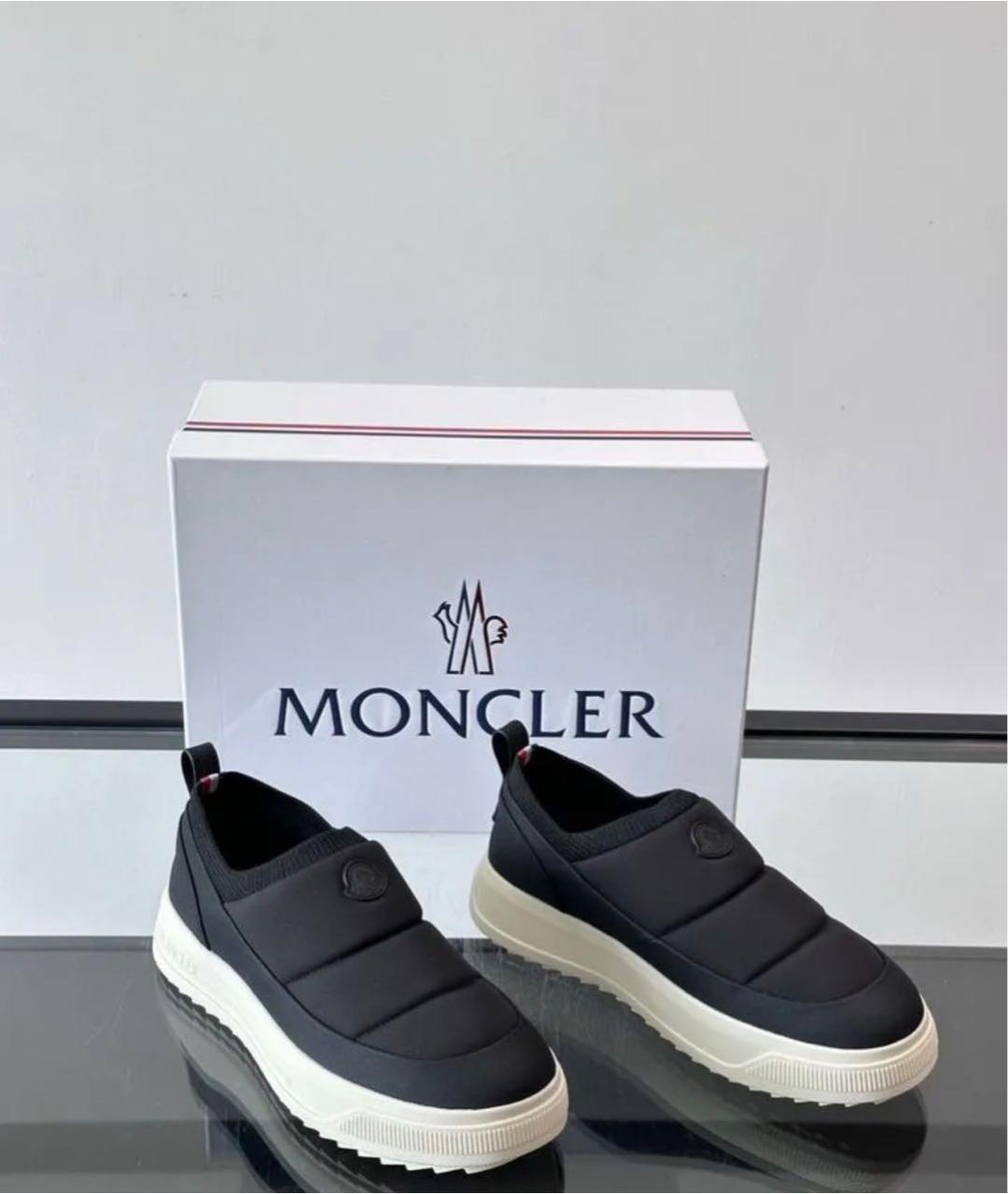 MONCLER Черные кожаные слипоны, фото 4