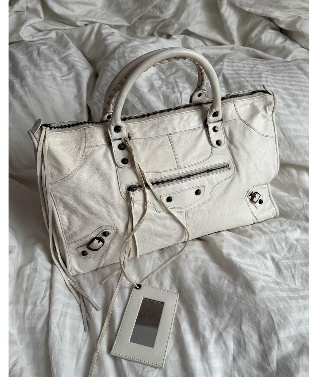 BALENCIAGA Белая кожаная сумка с короткими ручками, фото 9