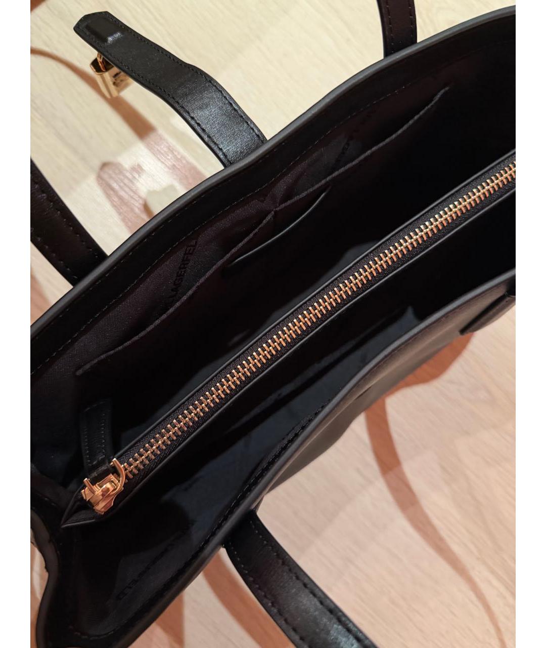 KARL LAGERFELD Черная кожаная сумка с короткими ручками, фото 3