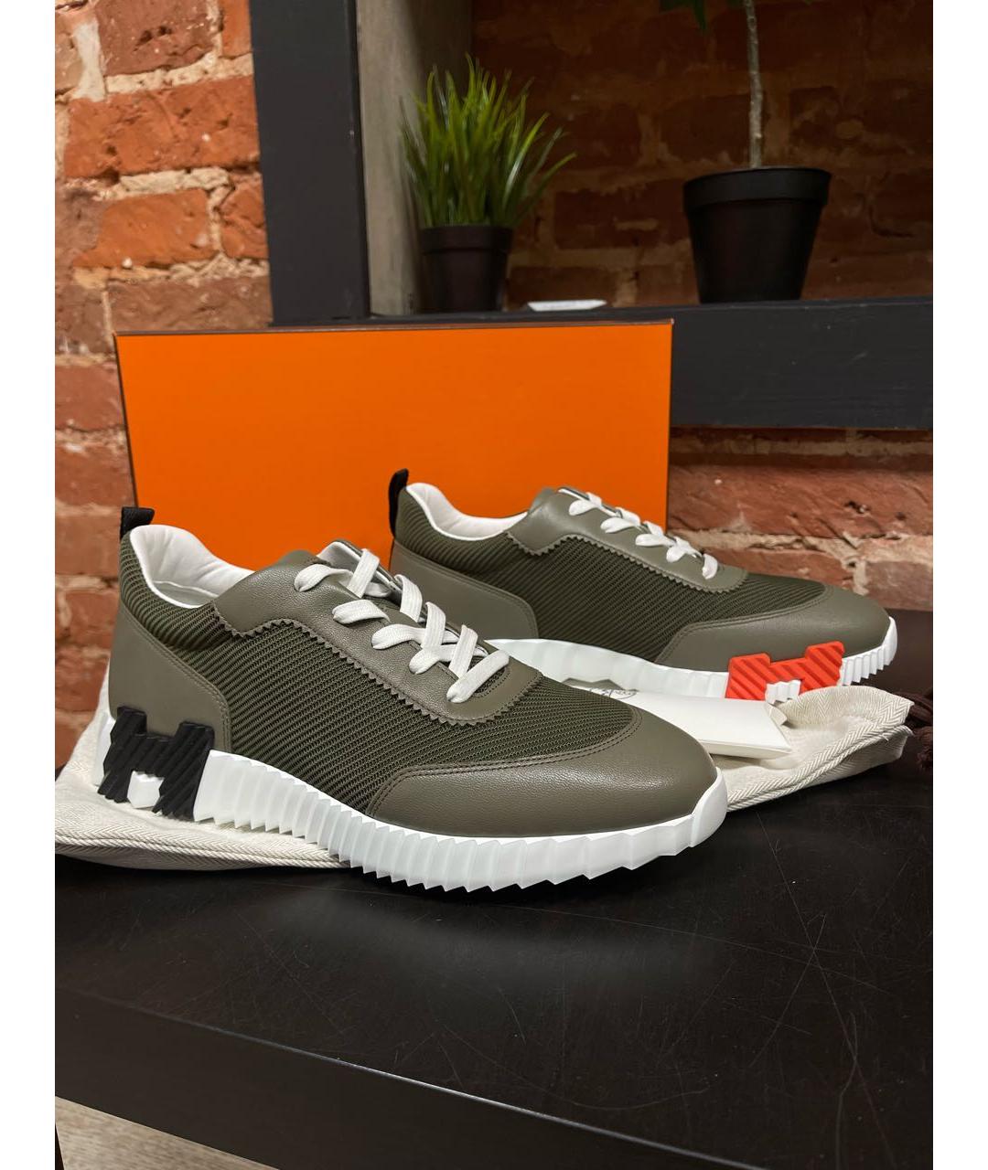 HERMES Хаки текстильные низкие кроссовки / кеды, фото 2