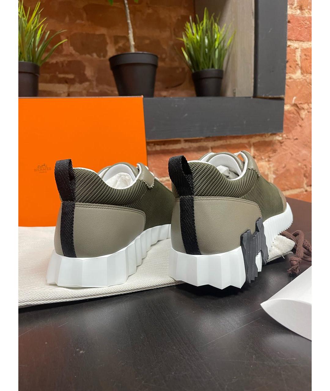 HERMES Хаки текстильные низкие кроссовки / кеды, фото 5