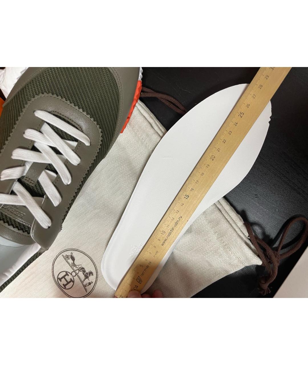 HERMES Хаки текстильные низкие кроссовки / кеды, фото 6