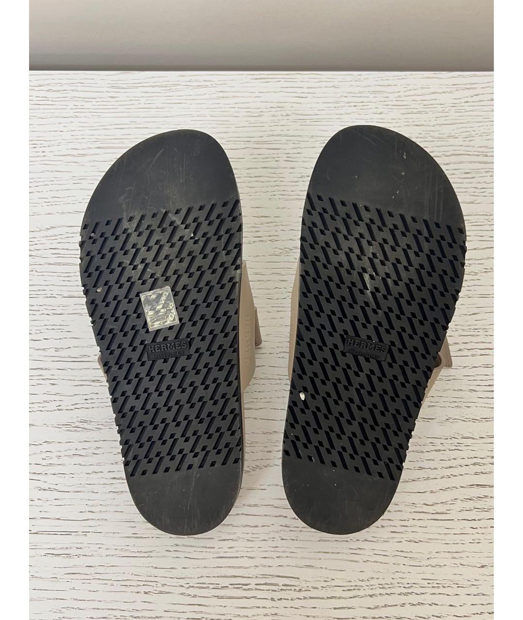 HERMES Бежевые кожаные шлепанцы, фото 6