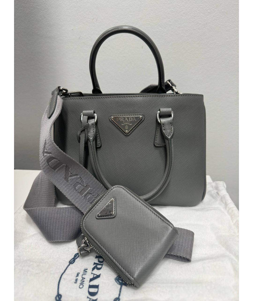 PRADA Серая кожаная сумка с короткими ручками, фото 7