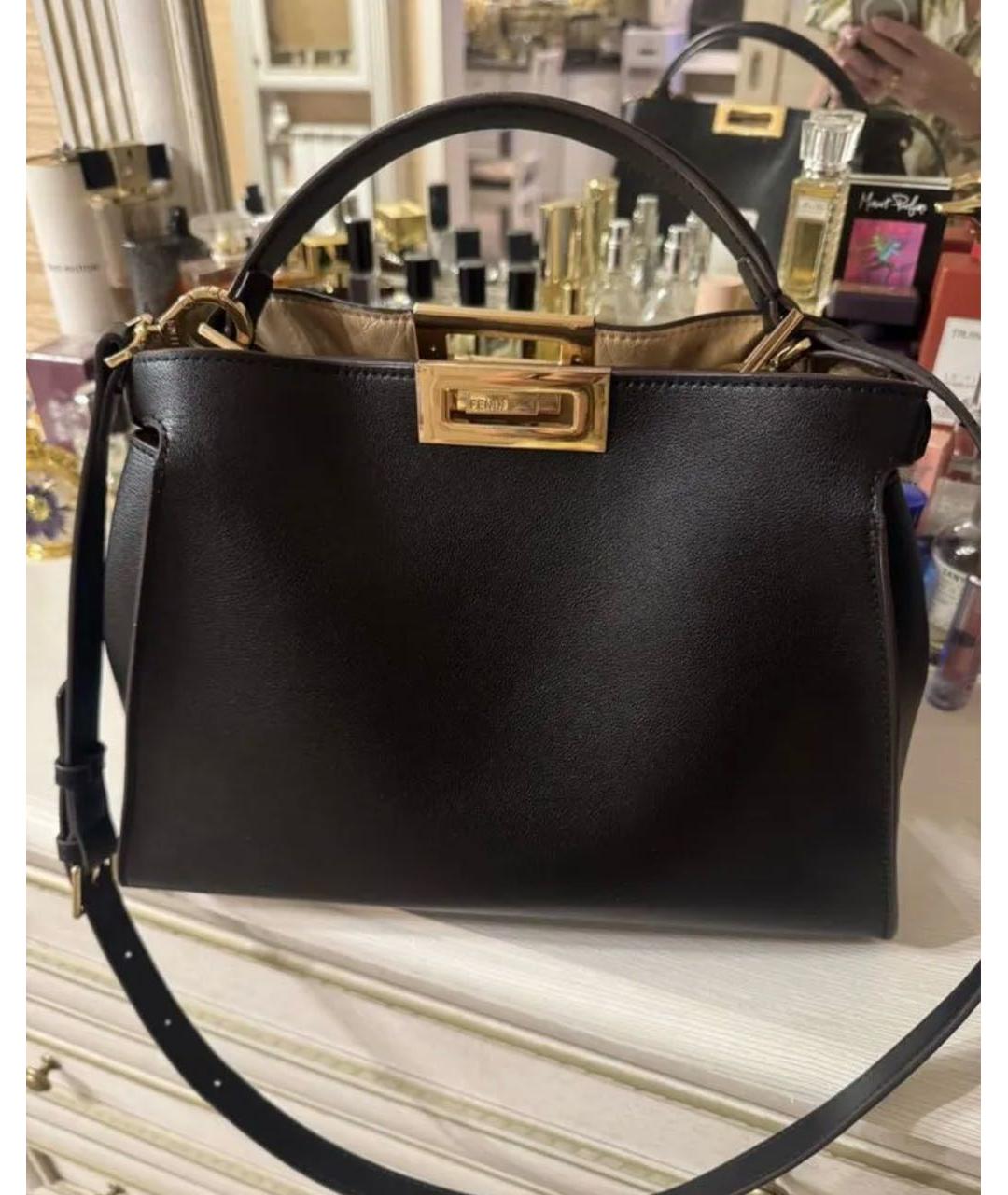 FENDI Черная кожаная сумка с короткими ручками, фото 8
