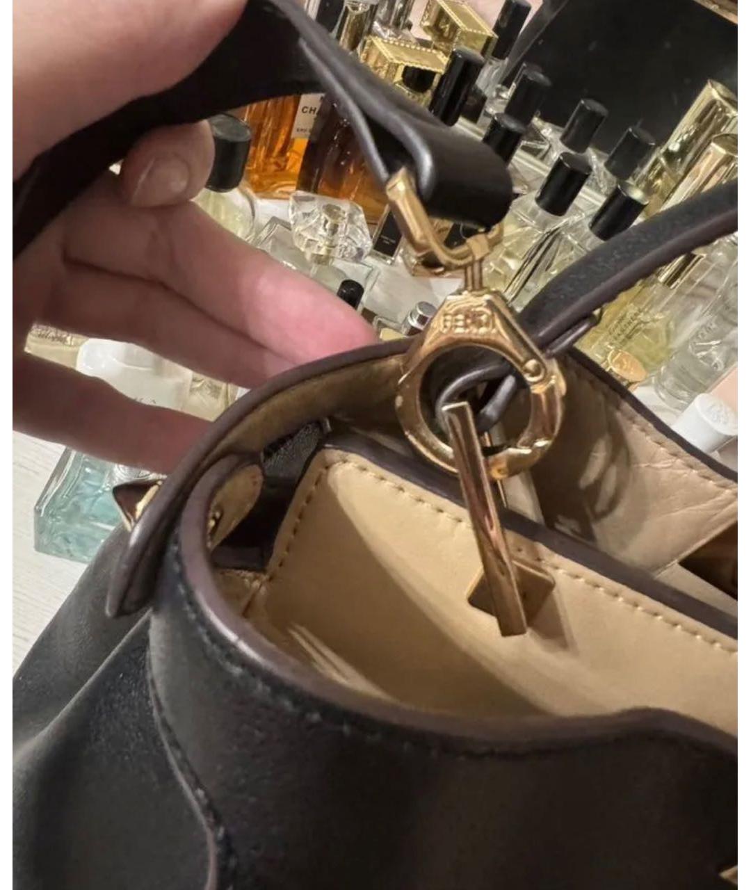 FENDI Черная кожаная сумка с короткими ручками, фото 4