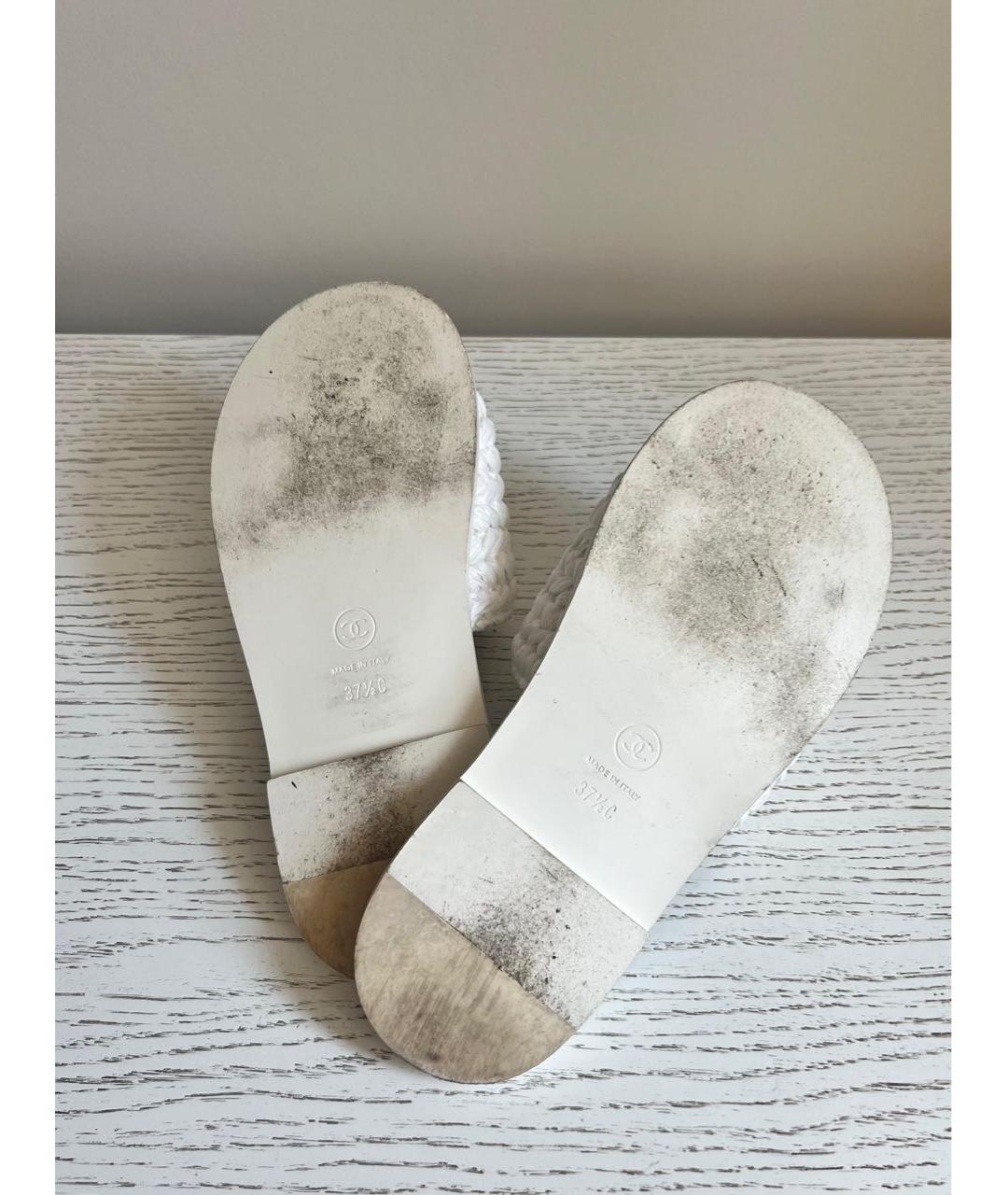 CHANEL Белые кожаные шлепанцы, фото 5