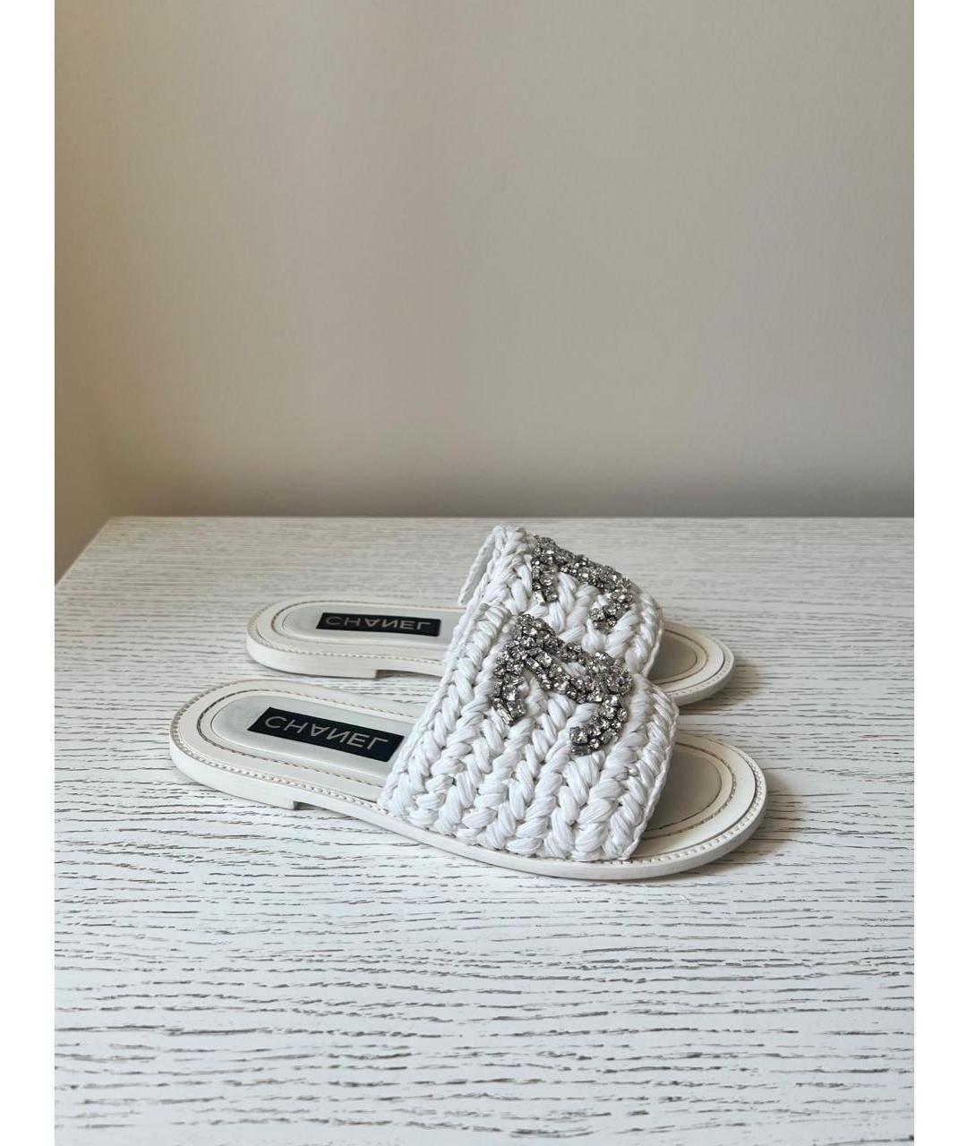 CHANEL Белые кожаные шлепанцы, фото 9