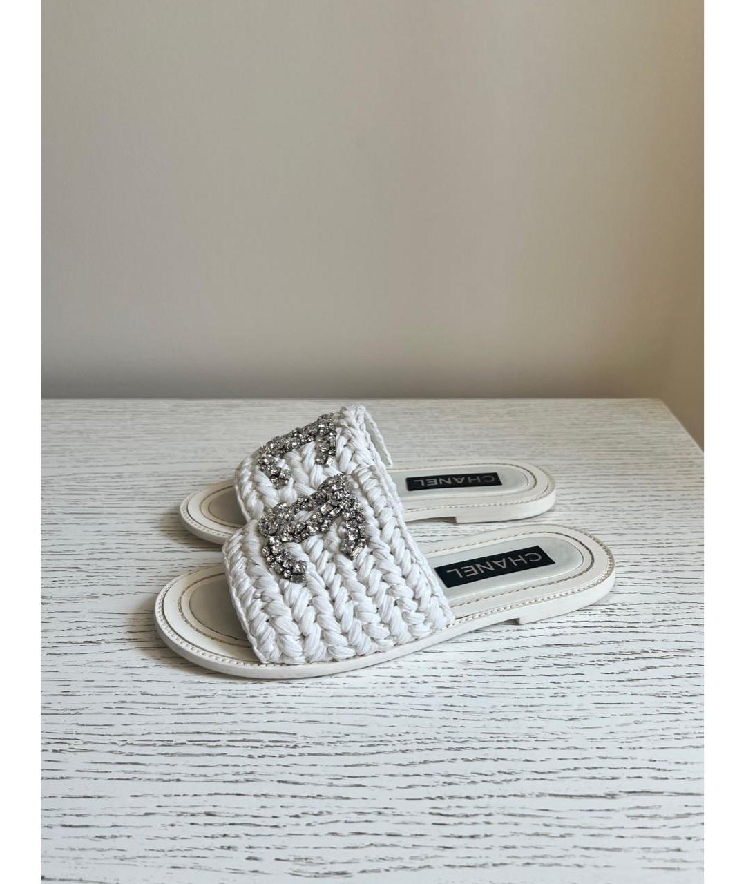 CHANEL Белые кожаные шлепанцы, фото 8