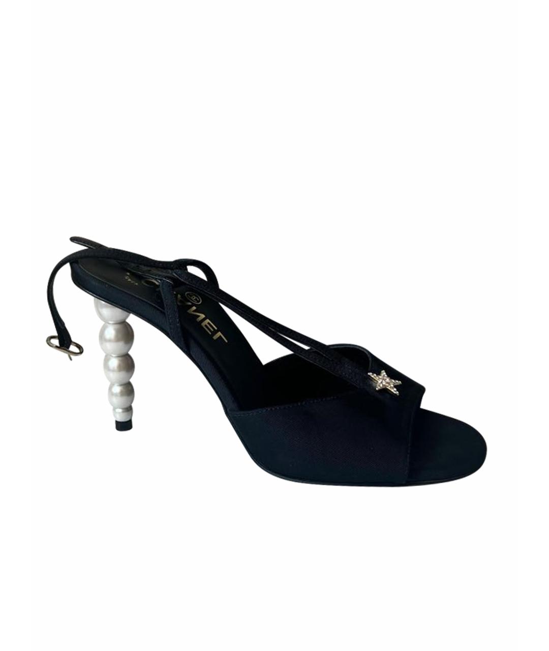 CHANEL Черные текстильные босоножки, фото 1