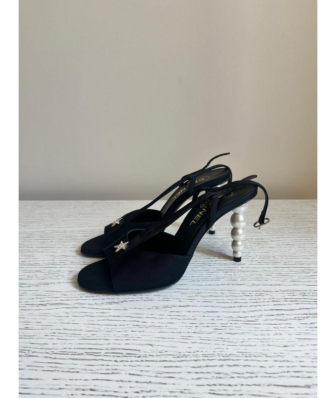 CHANEL Черные текстильные босоножки, фото 5