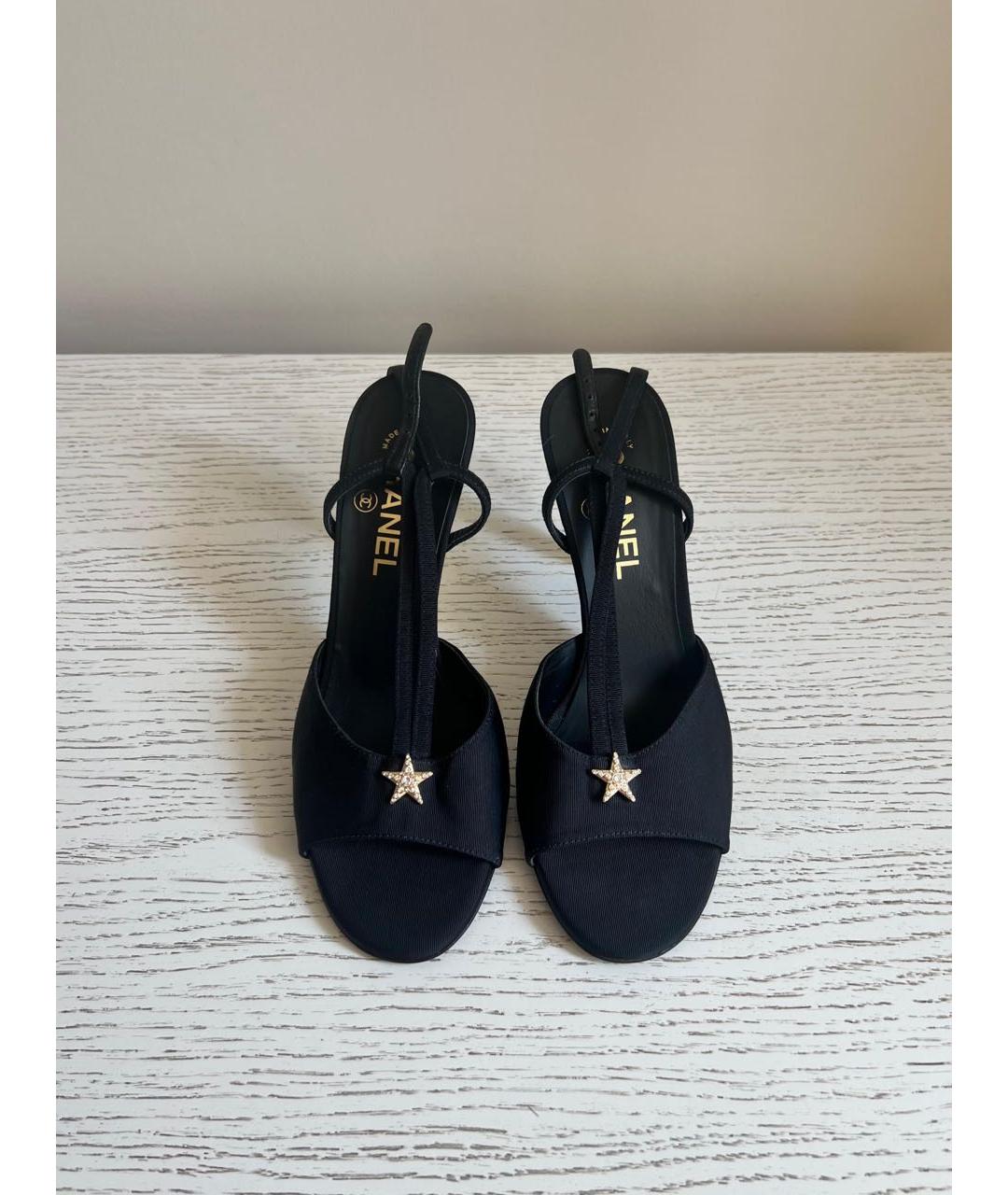 CHANEL Черные текстильные босоножки, фото 2