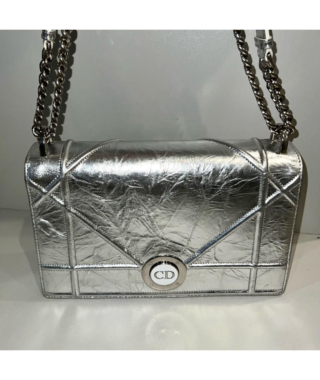 CHRISTIAN DIOR Серебряная кожаная сумка через плечо, фото 2