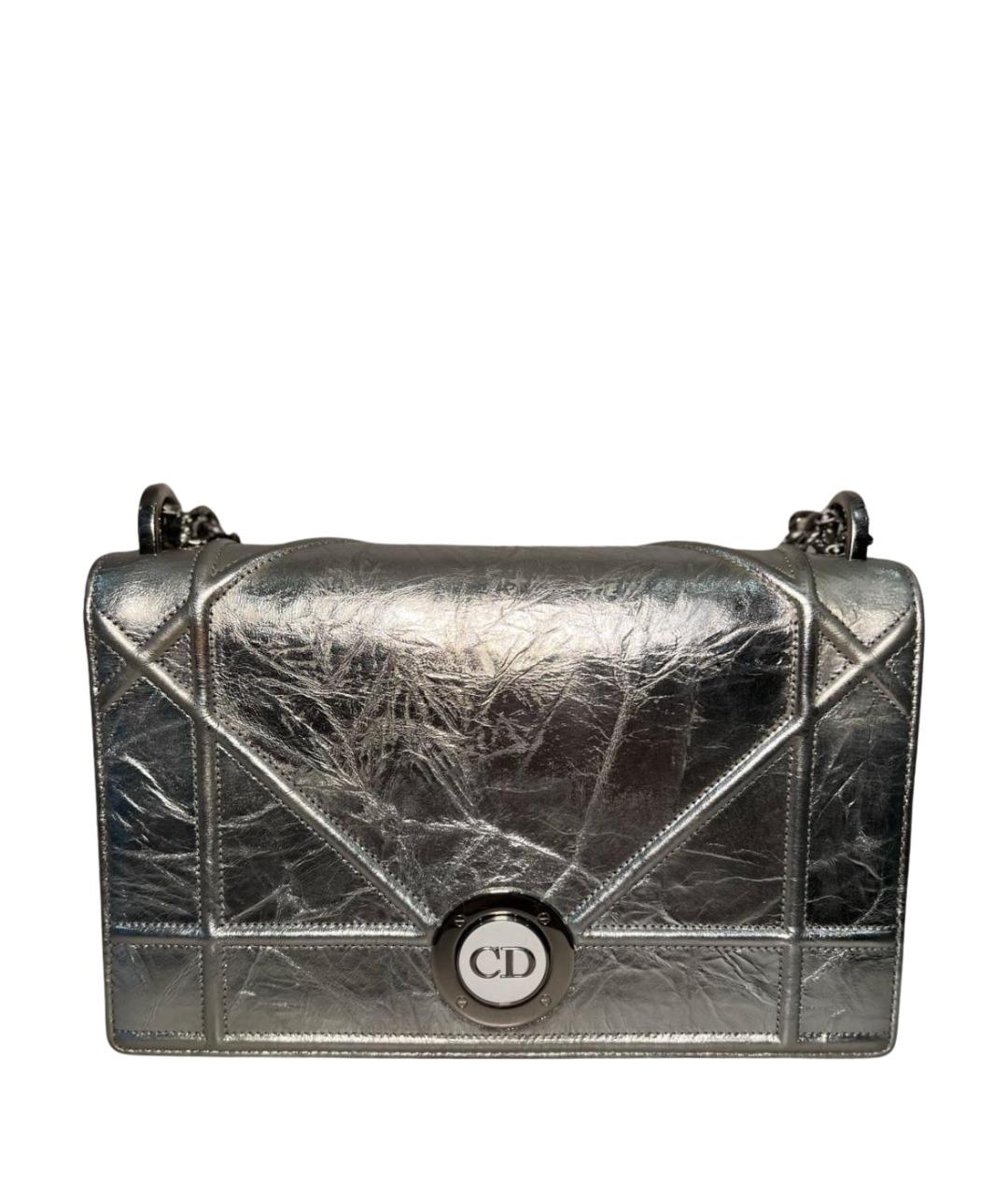 CHRISTIAN DIOR Серебряная кожаная сумка через плечо, фото 1