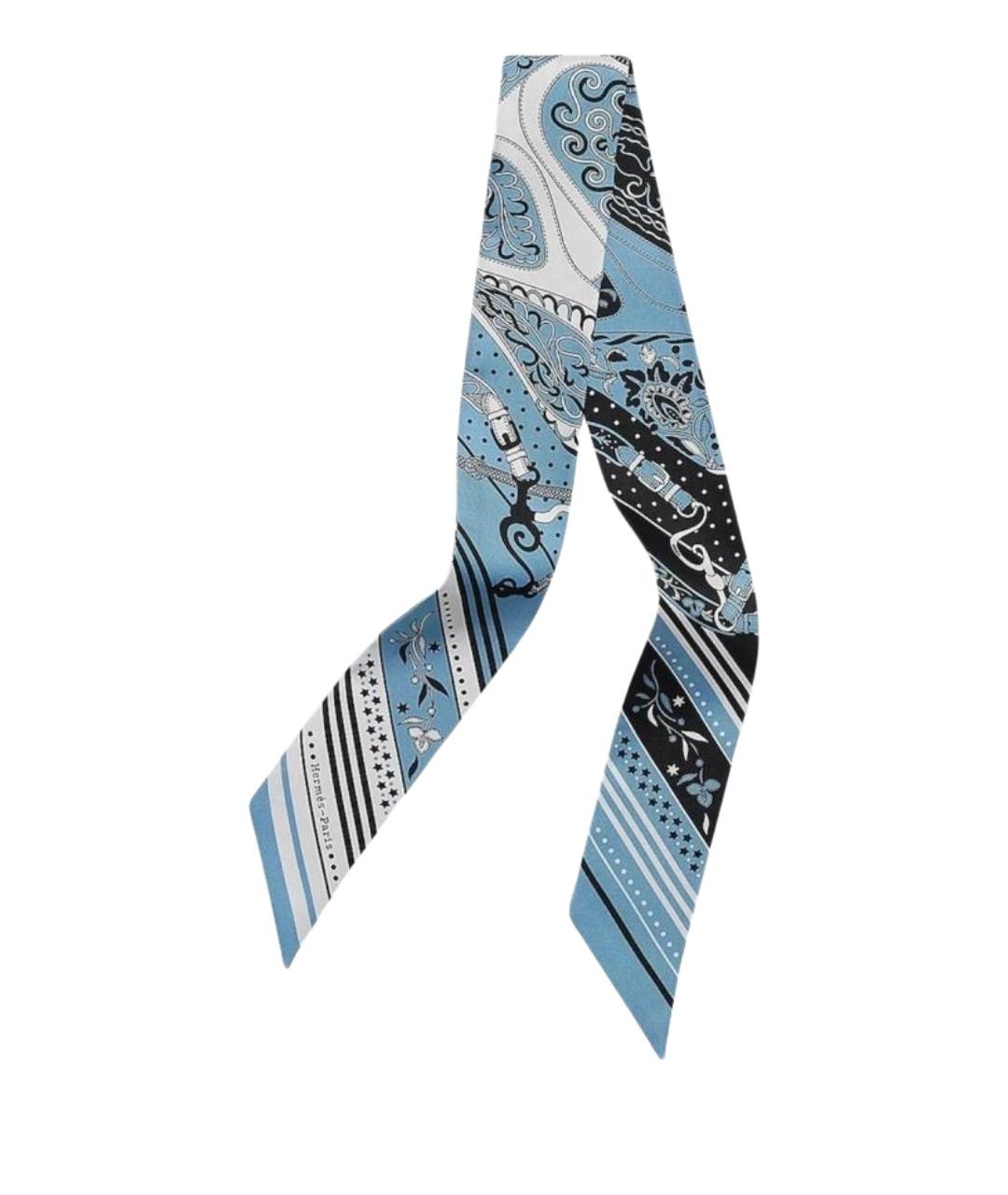 HERMES Синий шелковый платок, фото 1