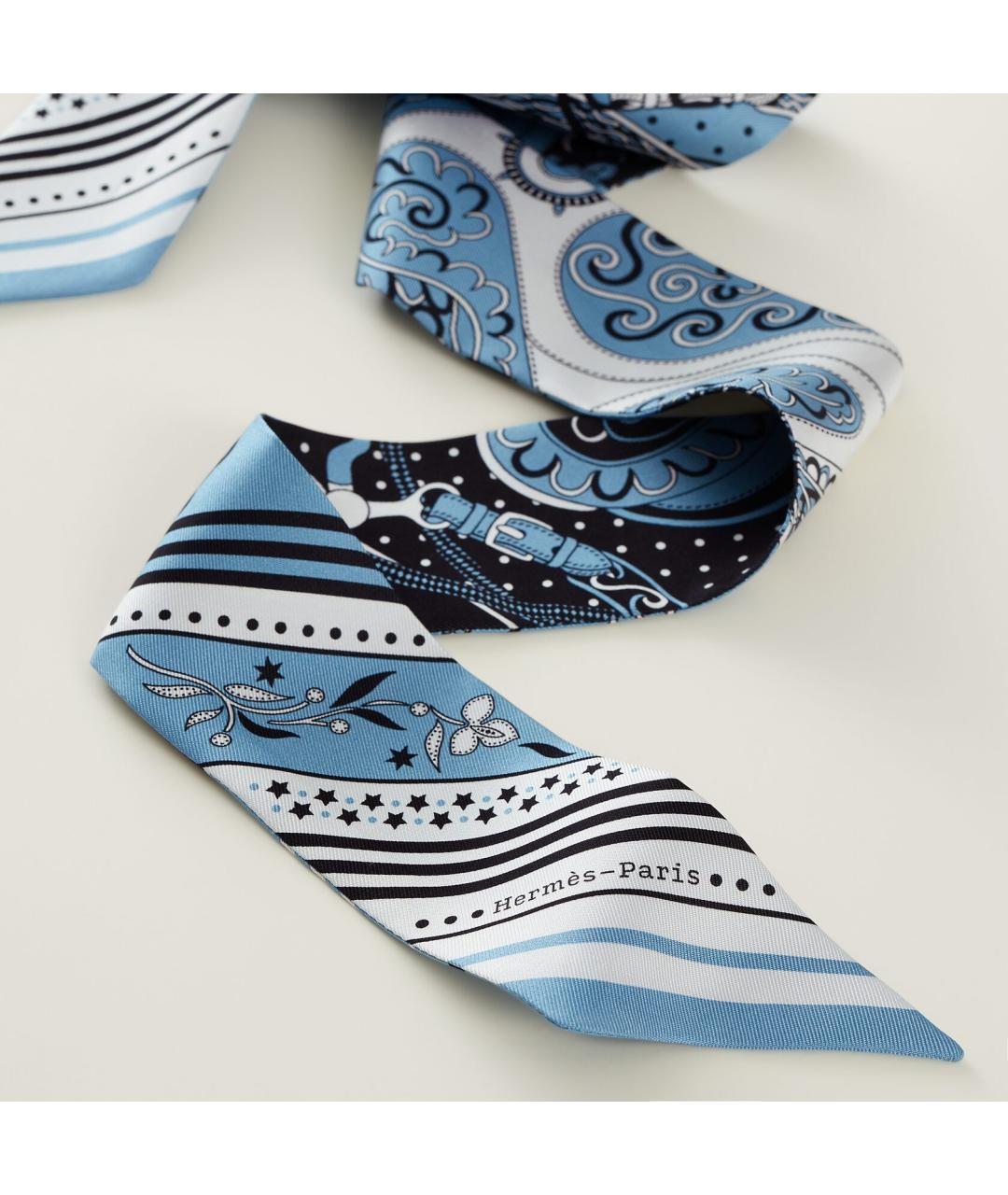 HERMES Синий шелковый платок, фото 5