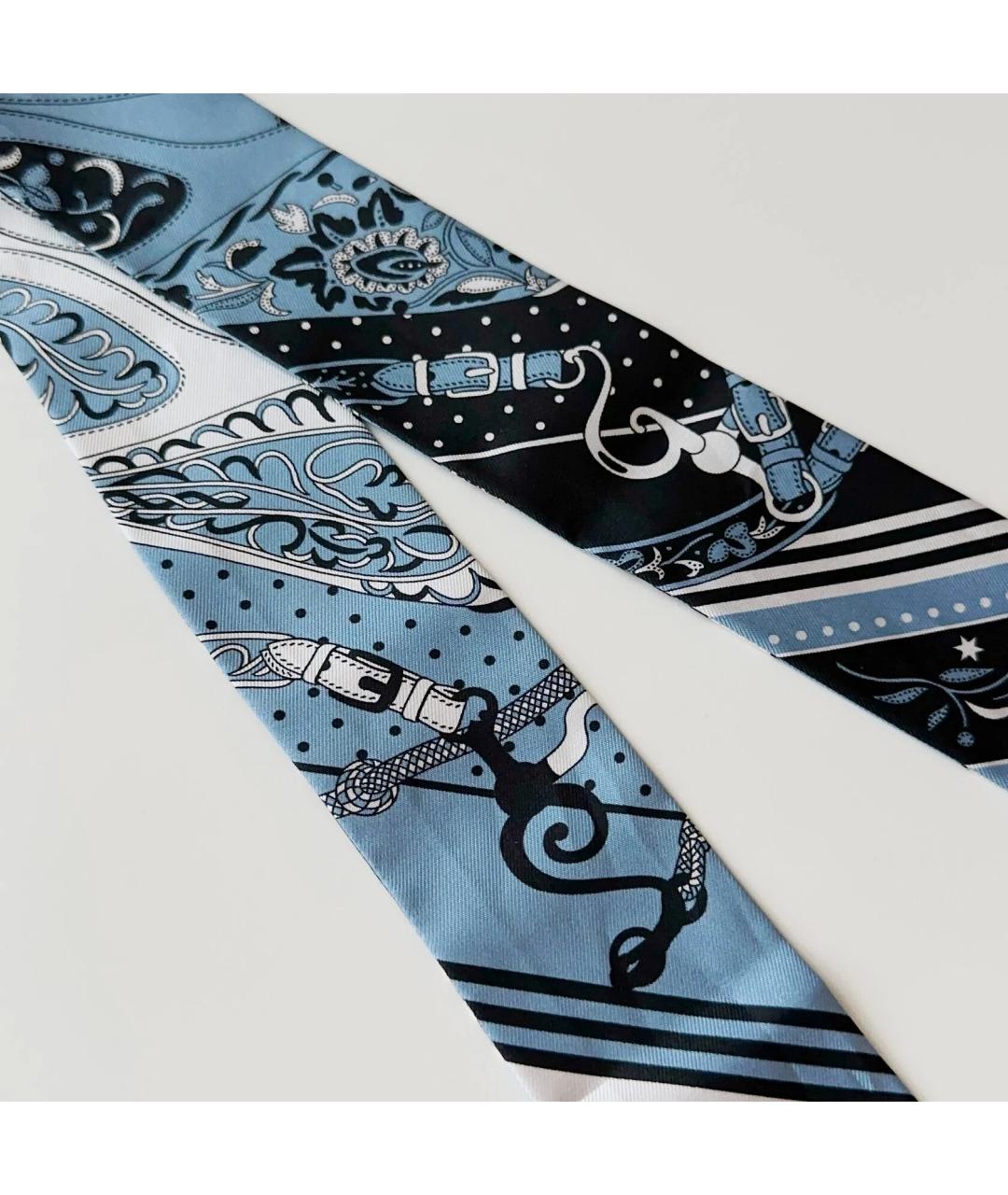 HERMES Синий шелковый платок, фото 4