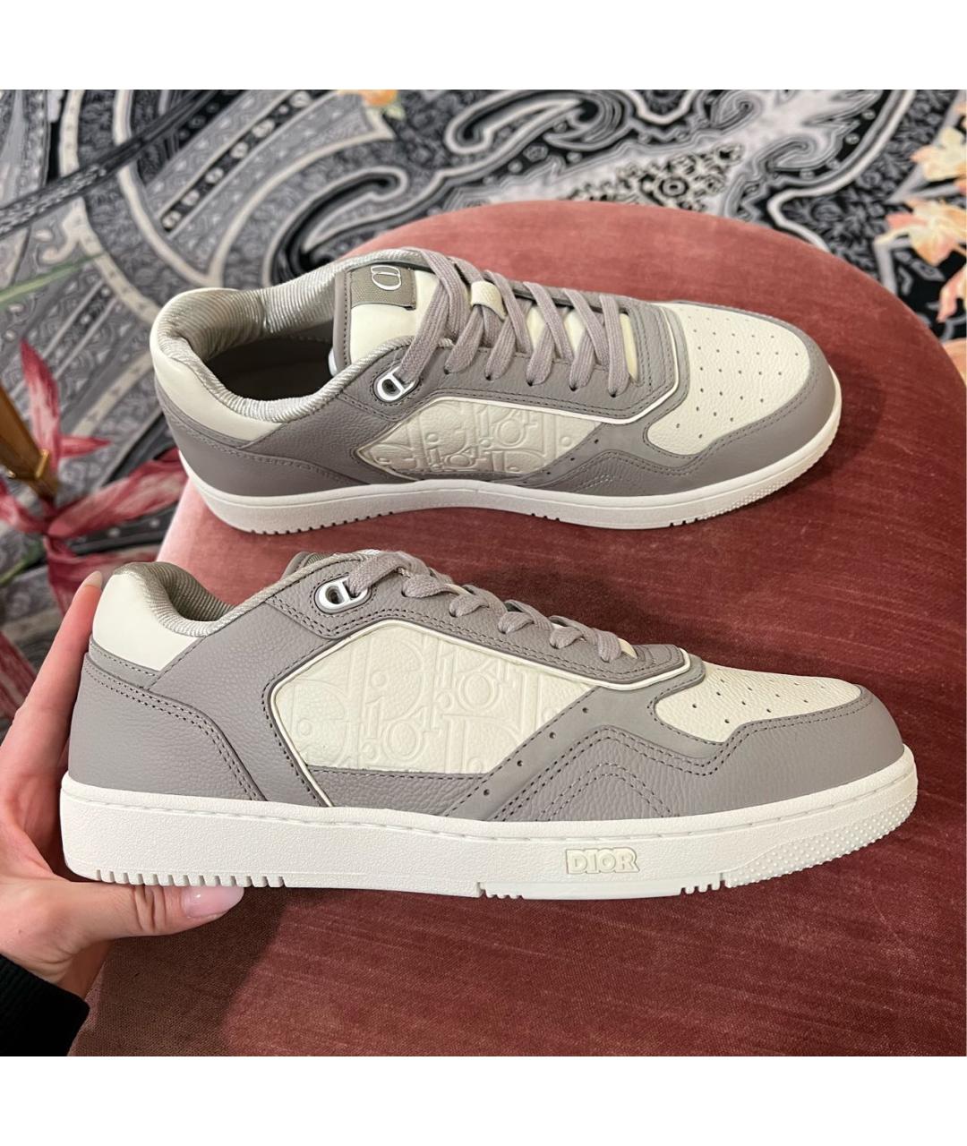 CHRISTIAN DIOR Серые кожаные низкие кроссовки / кеды, фото 6