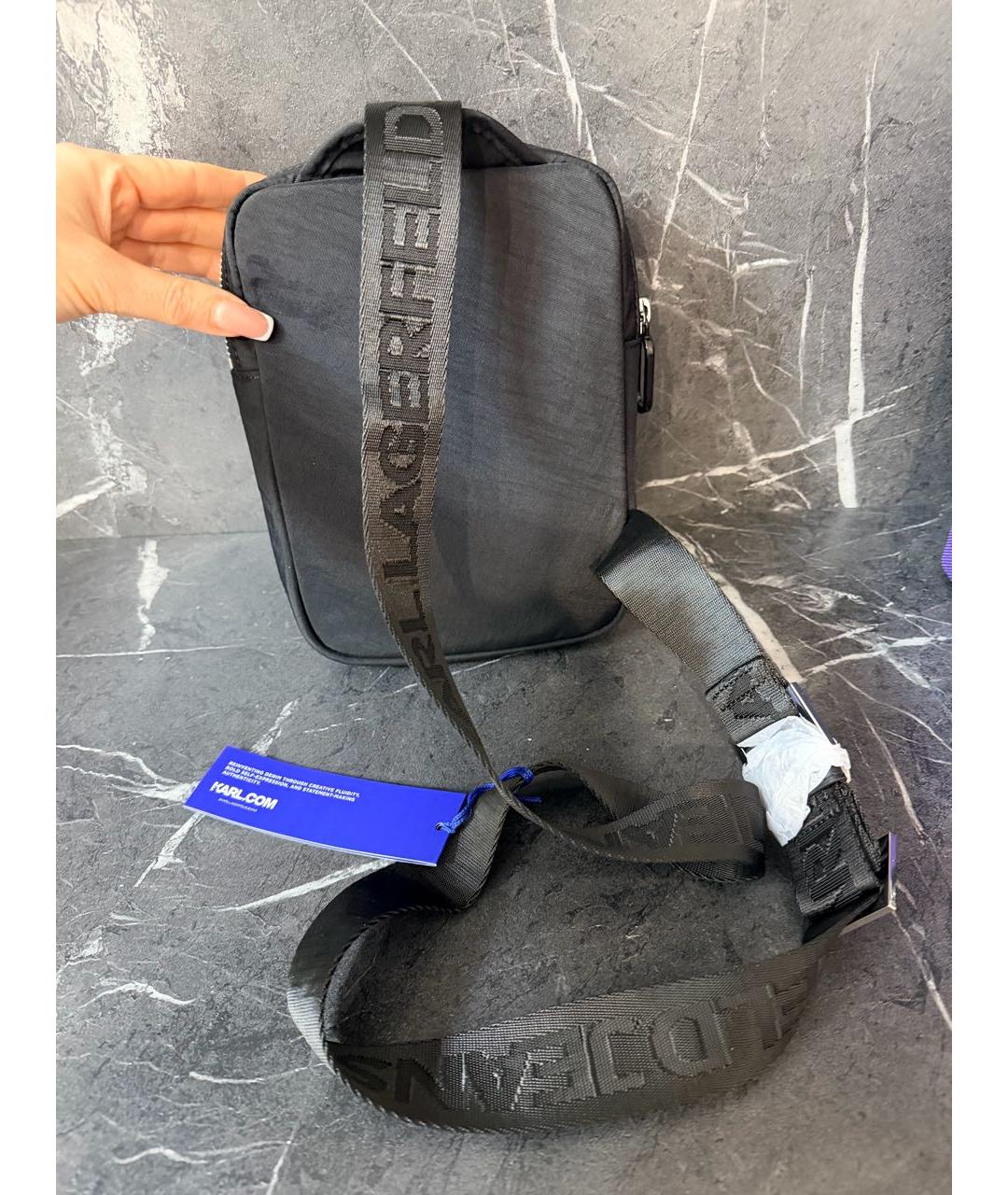 KARL LAGERFELD Черная тканевая сумка на плечо, фото 3