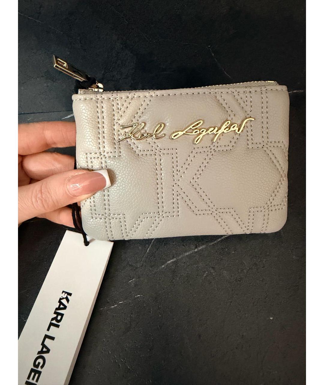 KARL LAGERFELD Бежевый кожаный кошелек, фото 9