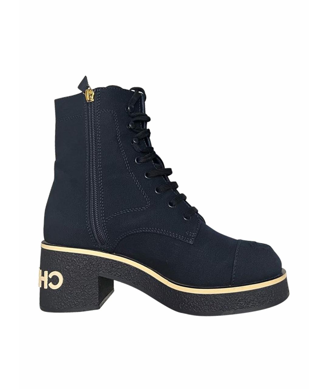 CHANEL Темно-синие текстильные ботинки, фото 1