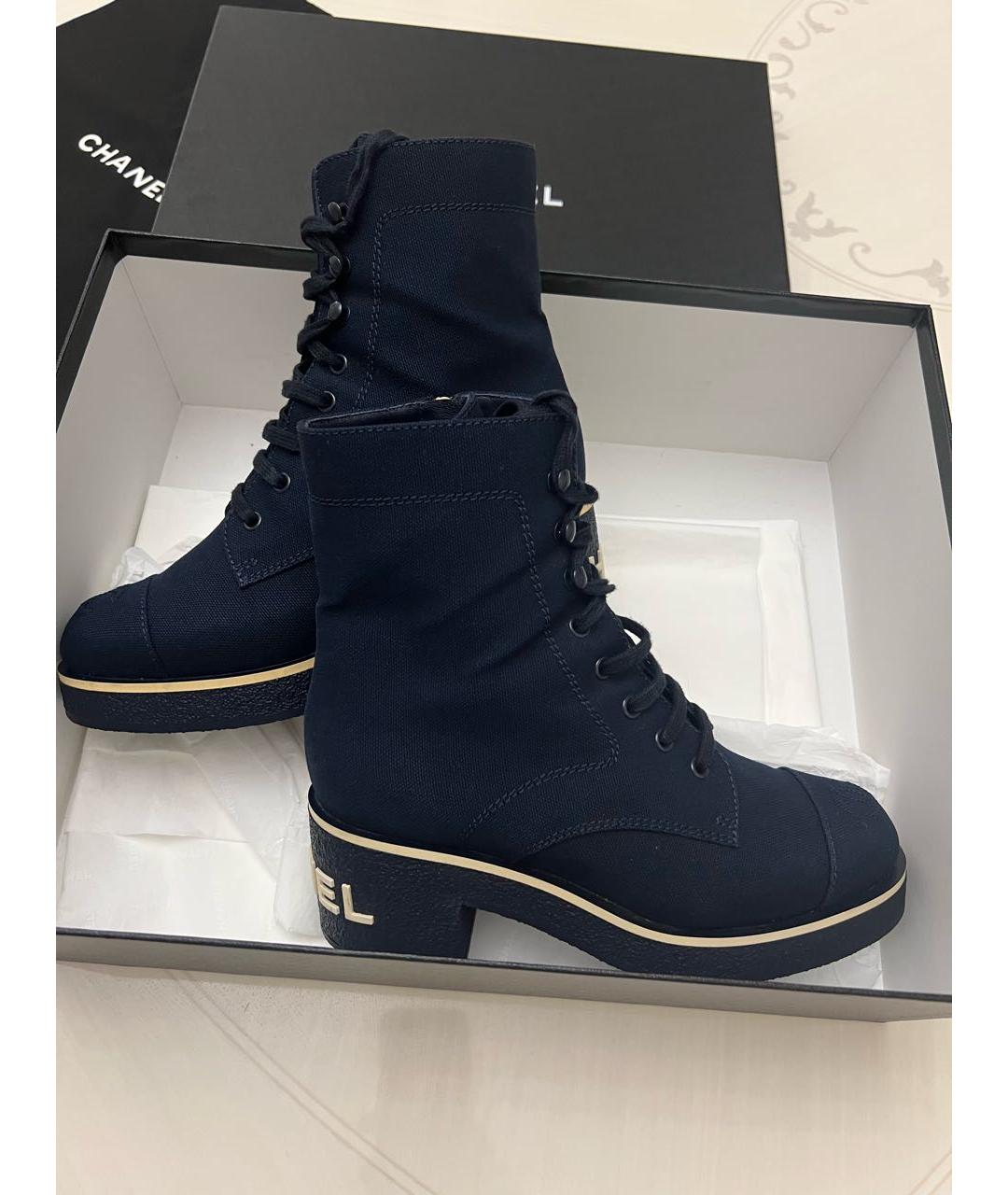 CHANEL Темно-синие текстильные ботинки, фото 2