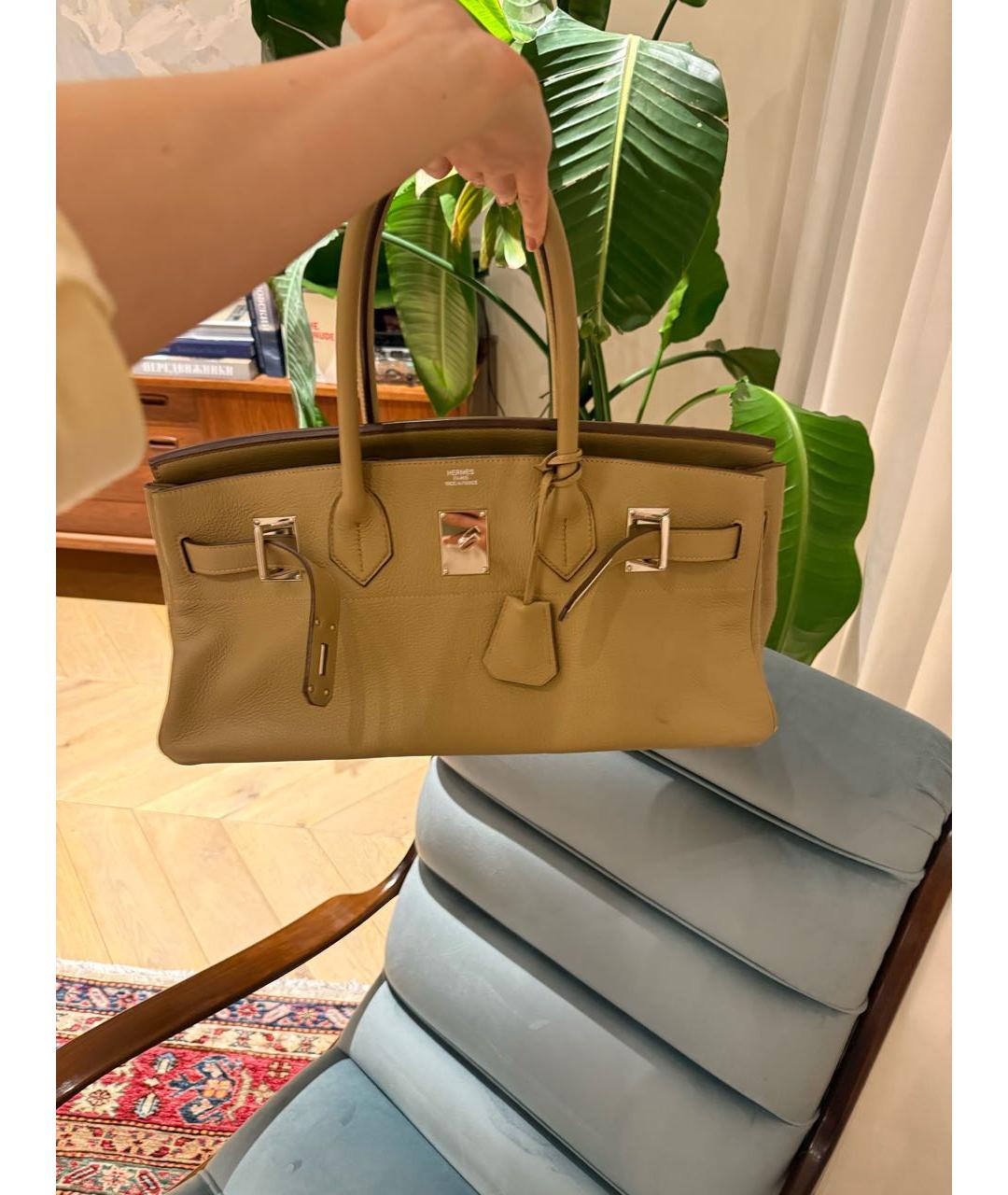 HERMES Бежевая кожаная сумка с короткими ручками, фото 5