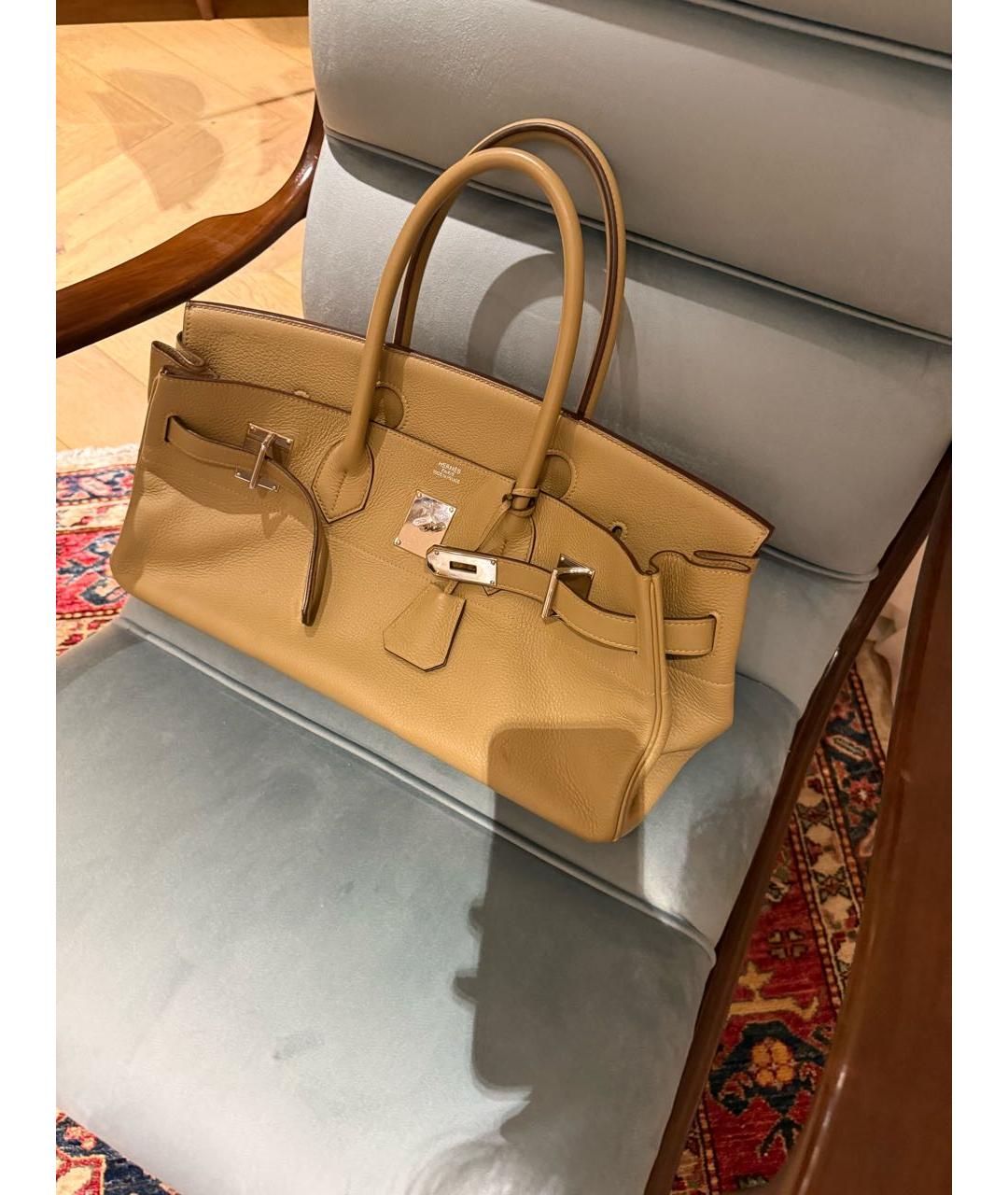 HERMES Бежевая кожаная сумка с короткими ручками, фото 2