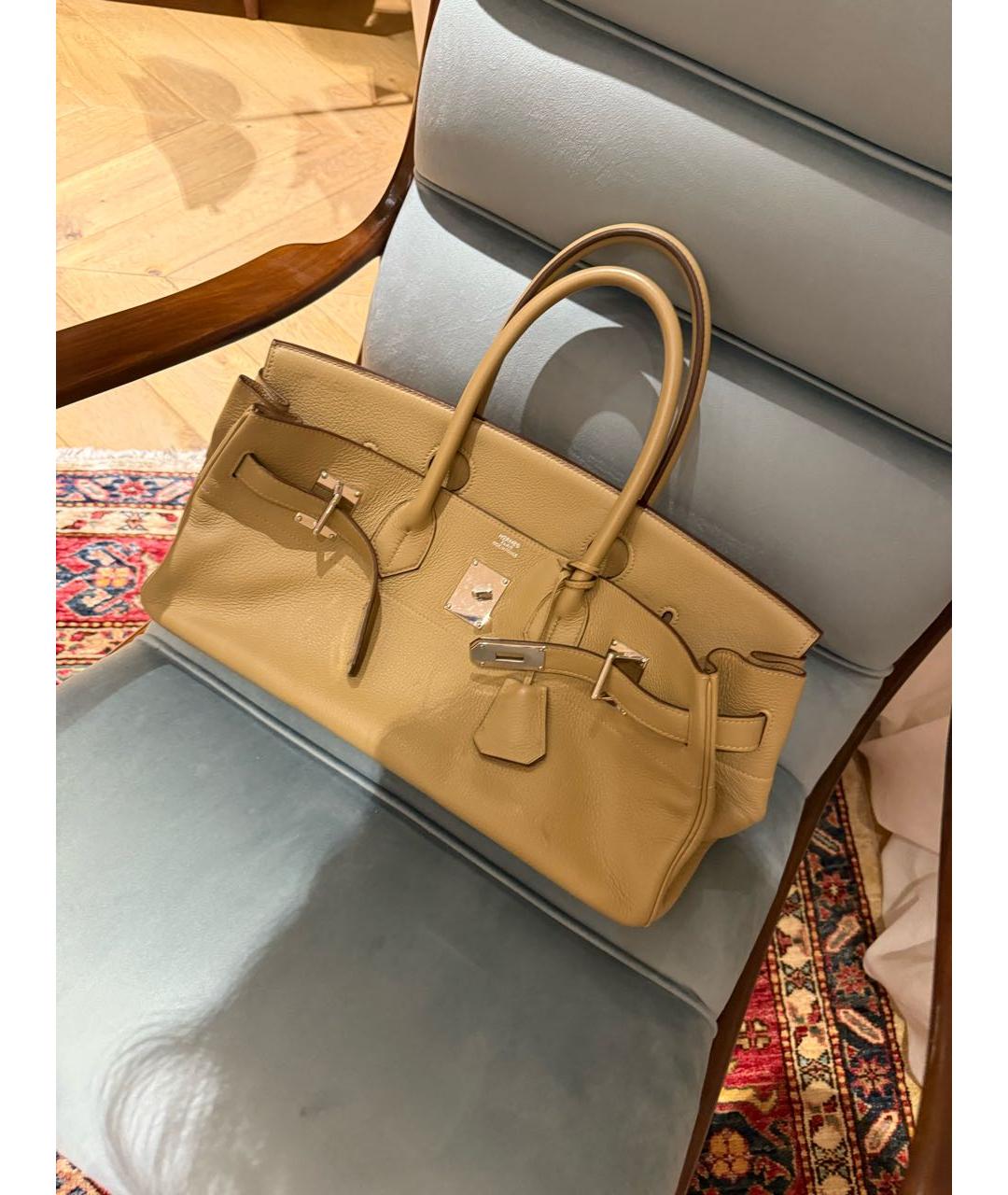 HERMES Бежевая кожаная сумка с короткими ручками, фото 4