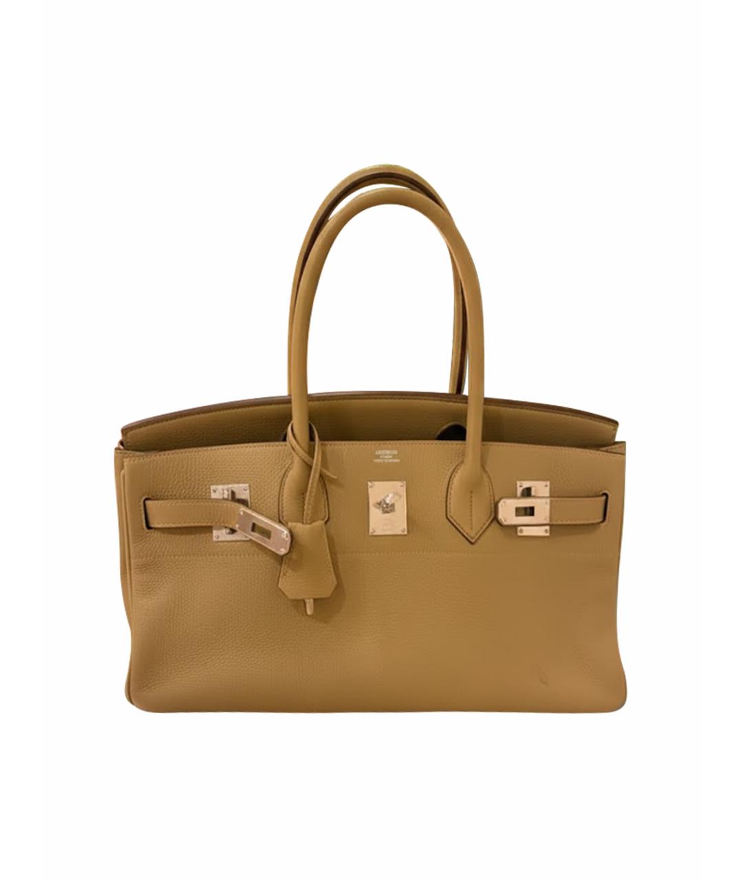 HERMES Бежевая кожаная сумка с короткими ручками, фото 1