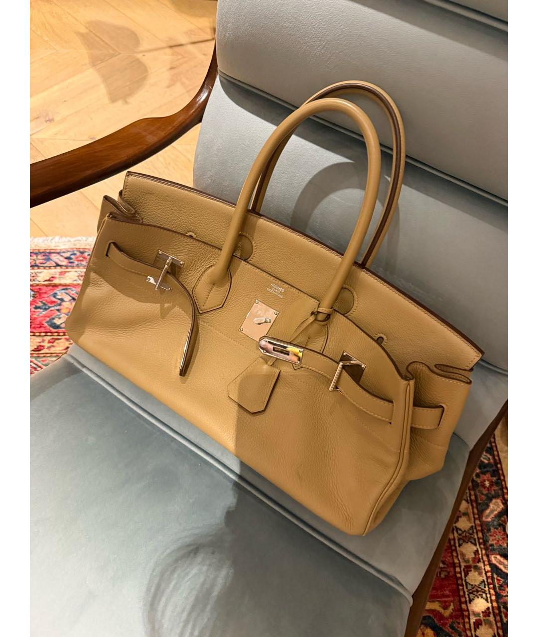 HERMES Бежевая кожаная сумка с короткими ручками, фото 6