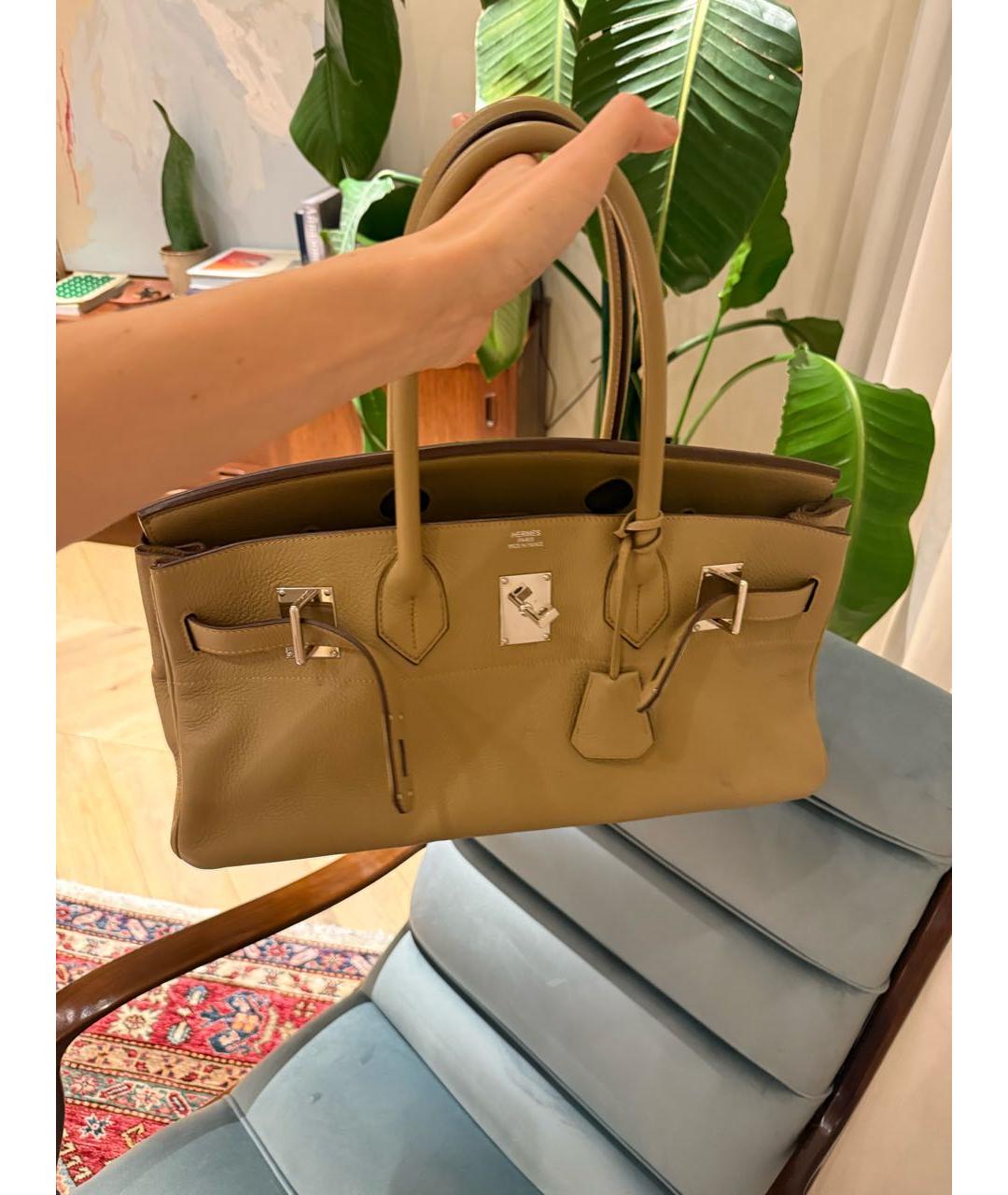 HERMES Бежевая кожаная сумка с короткими ручками, фото 8