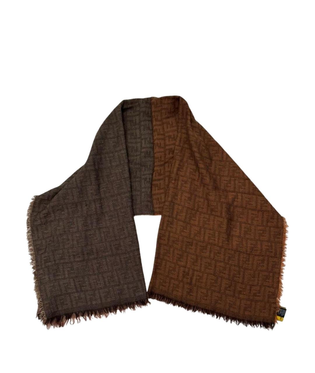FENDI Коричневый шерстяной шарф, фото 1